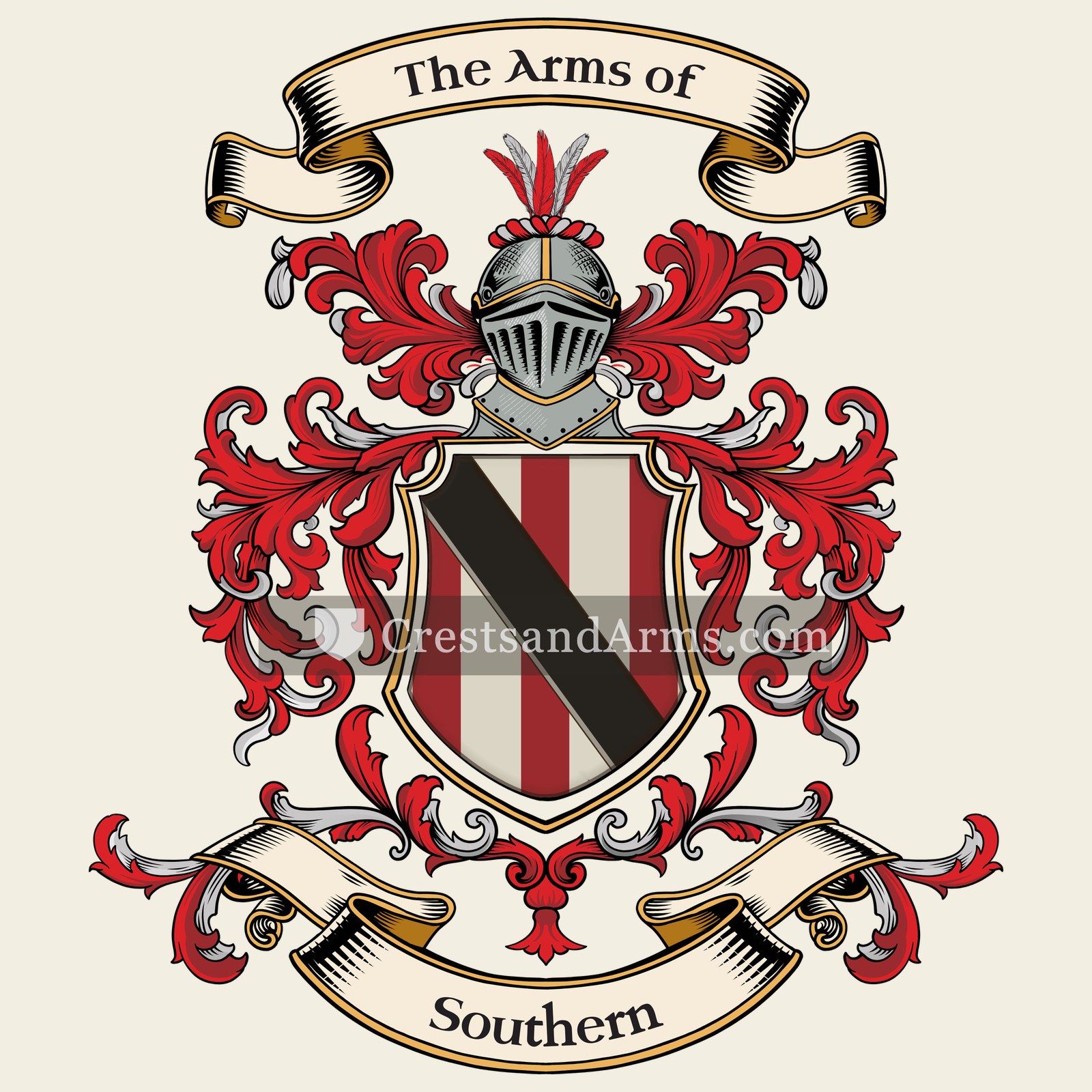 The Southern coat of arms, drawn from the recorded blazon