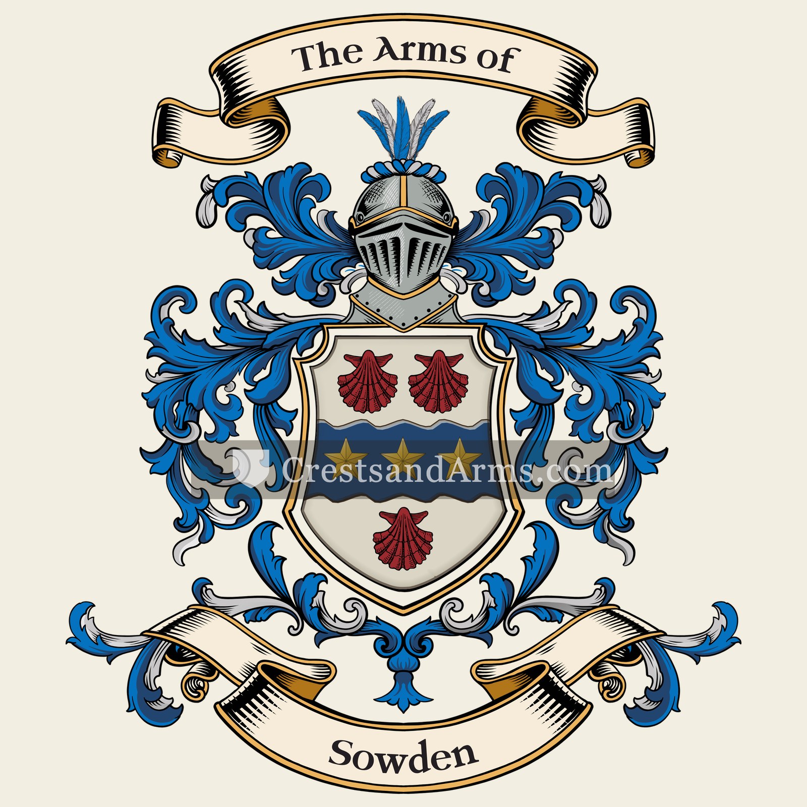 The Sowden coat of arms, drawn from the recorded blazon