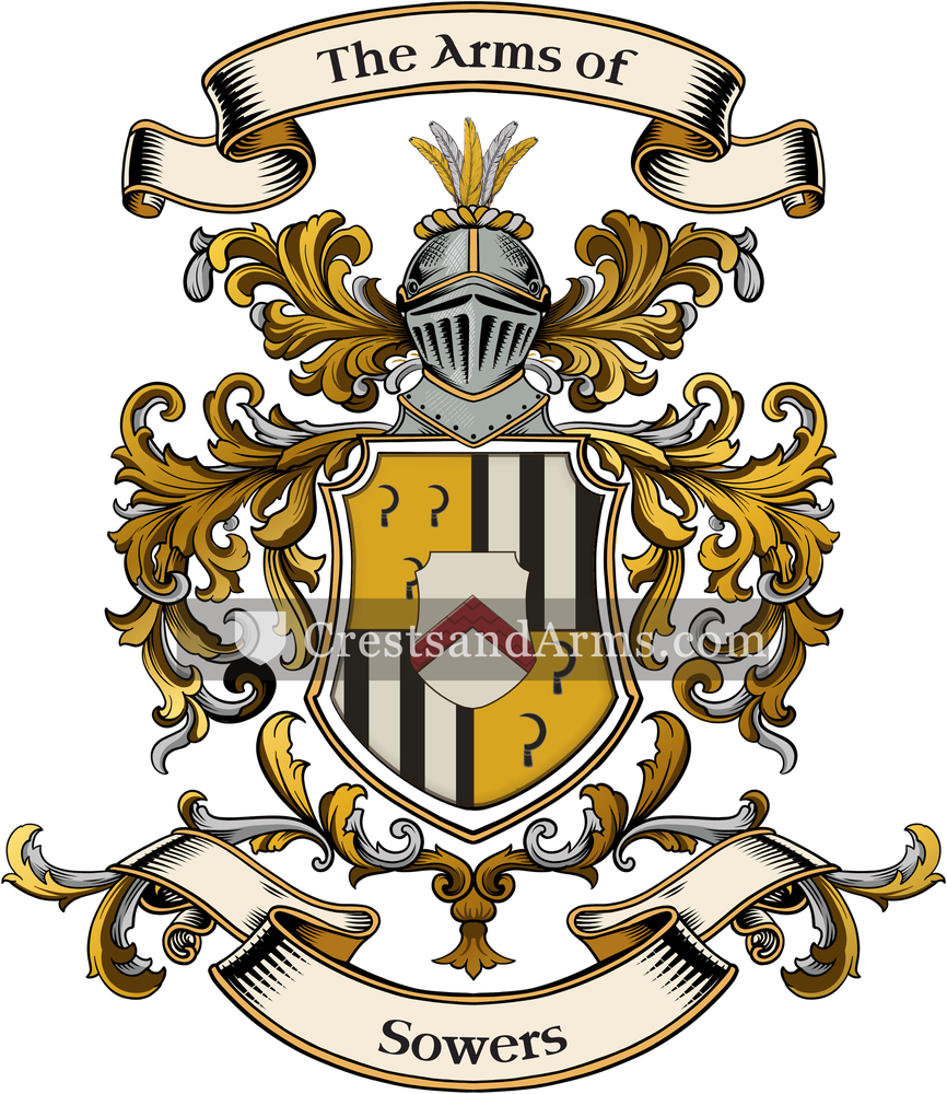 The Sowers coat of arms, drawn from the recorded blazon