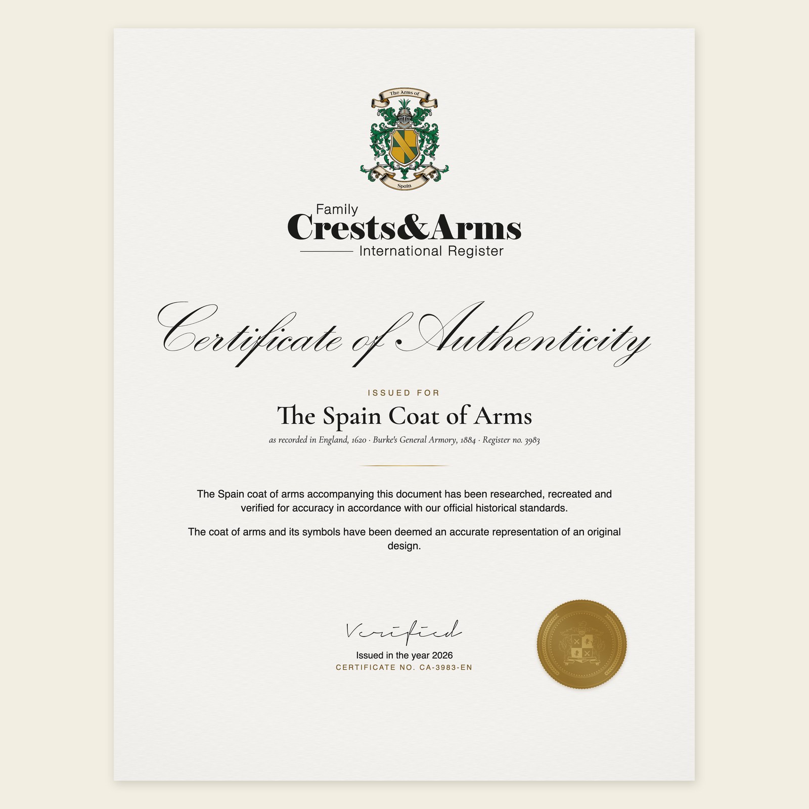 Certificate of authenticity