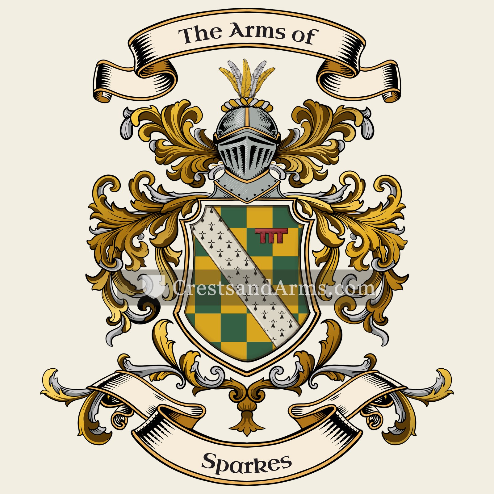 The Sparkes coat of arms, drawn from the recorded blazon