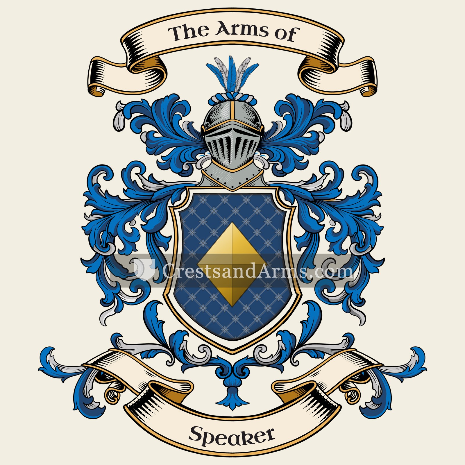 The Speaker coat of arms, drawn from the recorded blazon