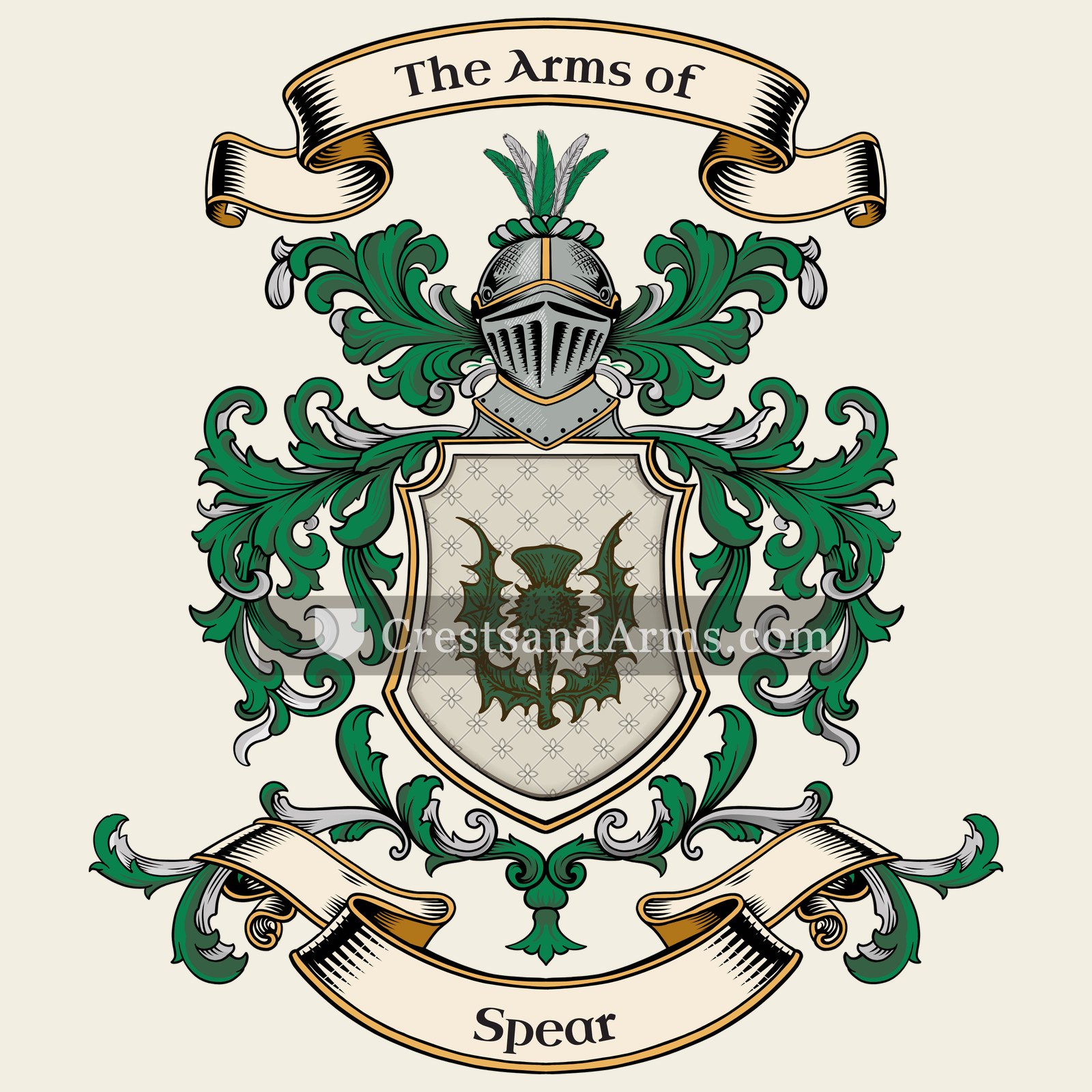 The Spear coat of arms, drawn from the recorded blazon