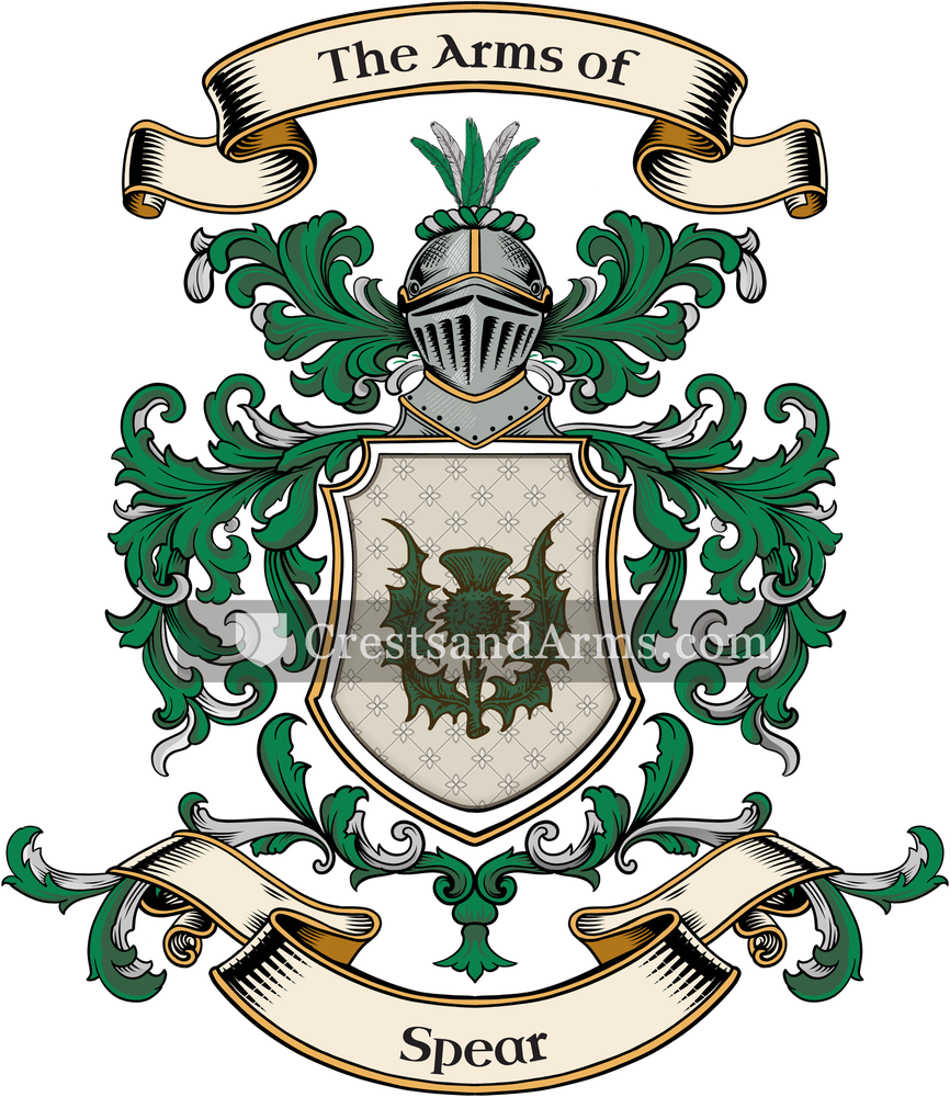 The Spear coat of arms, drawn from the recorded blazon
