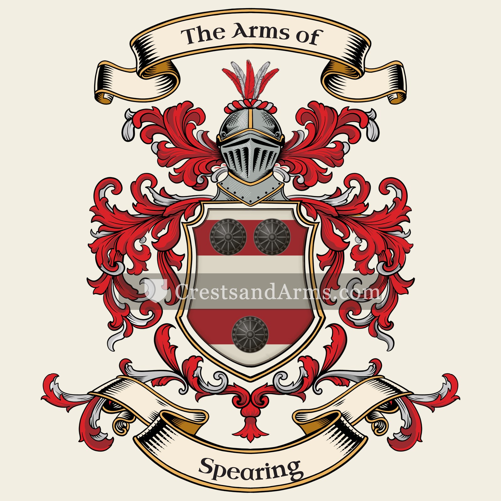 The Spearing coat of arms, drawn from the recorded blazon