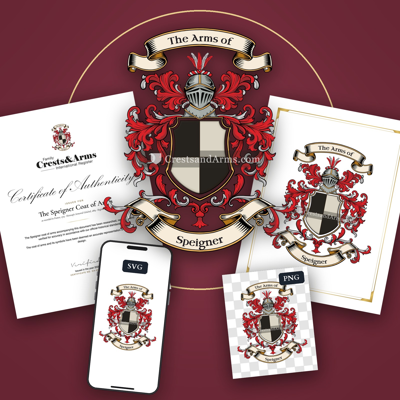 The Speigner arms on the coat of arms — digital pack