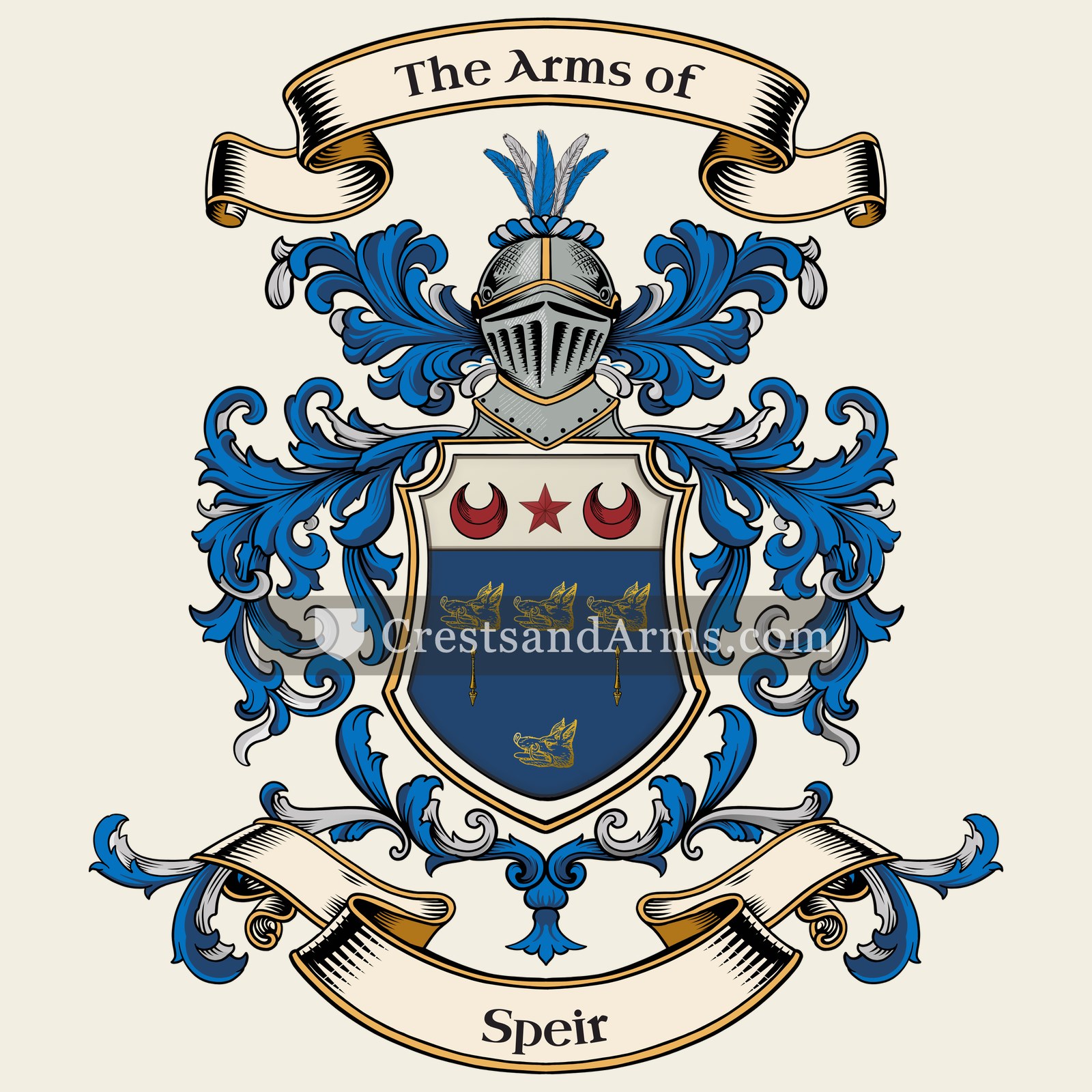 The Speir coat of arms, drawn from the recorded blazon