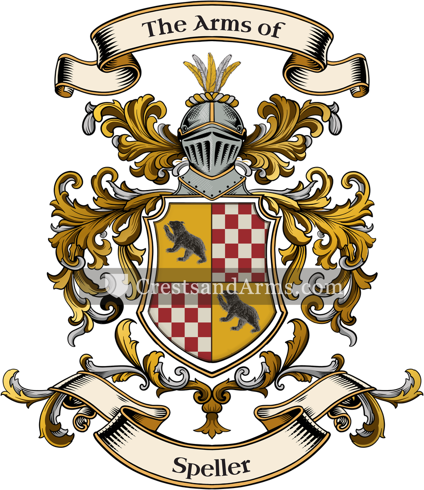 The Speller coat of arms, drawn from the recorded blazon