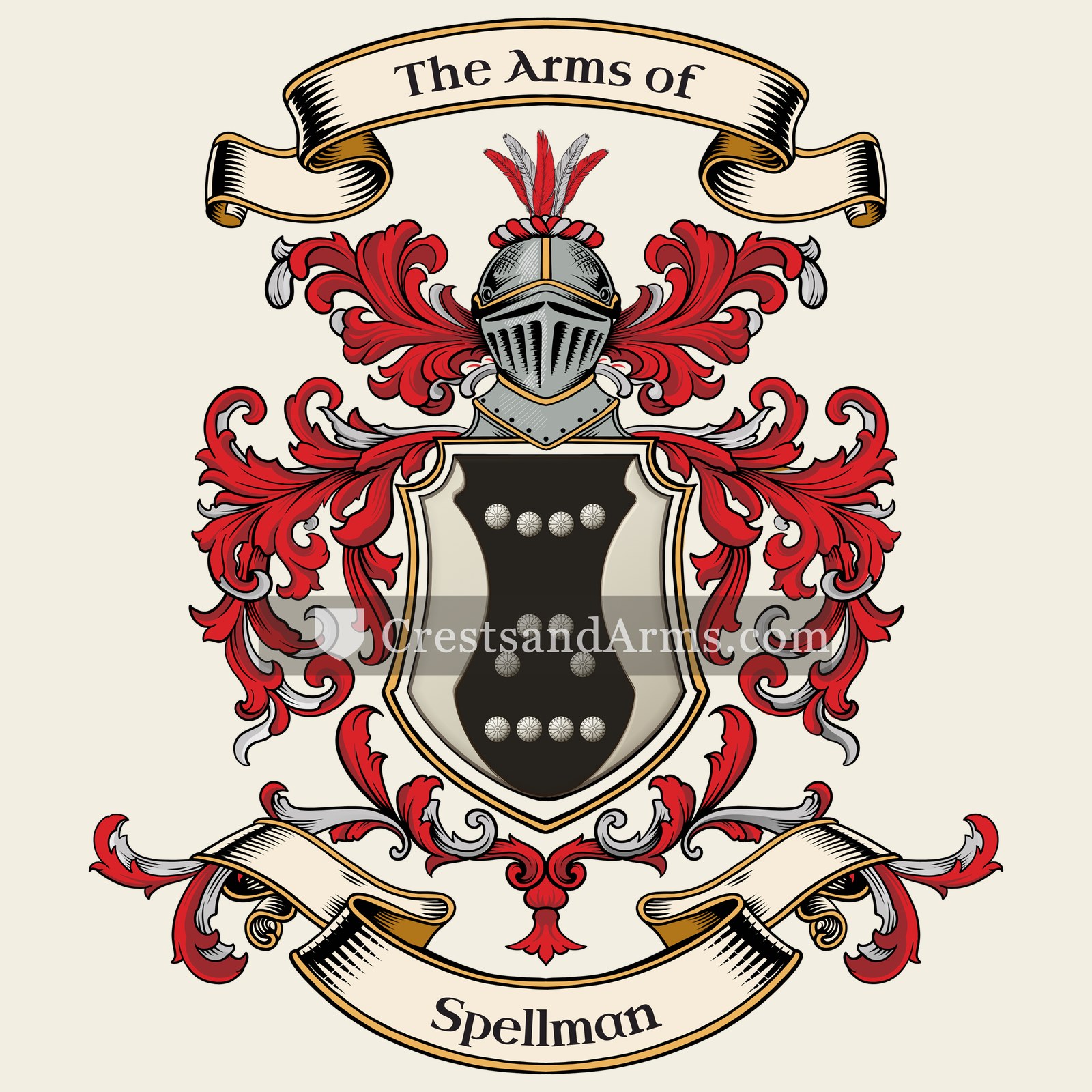 The Spellman coat of arms, drawn from the recorded blazon