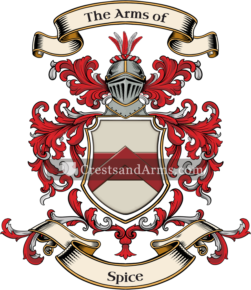 The Spice coat of arms, drawn from the recorded blazon