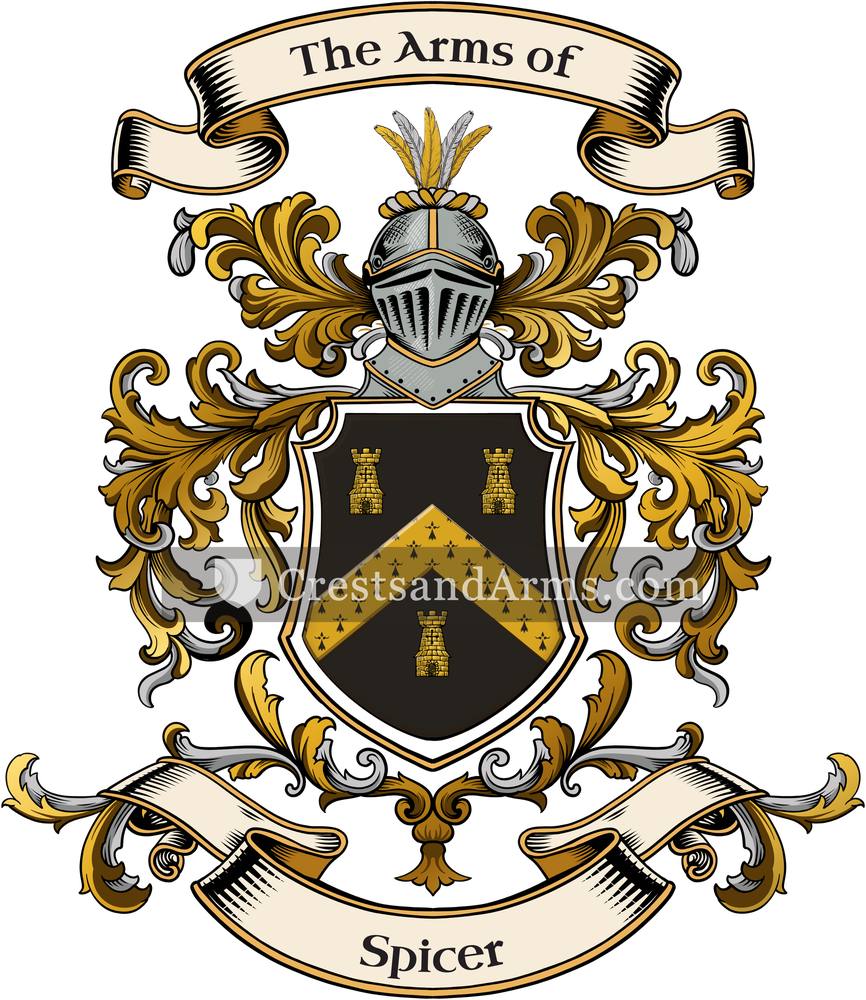The Spicer coat of arms, drawn from the recorded blazon