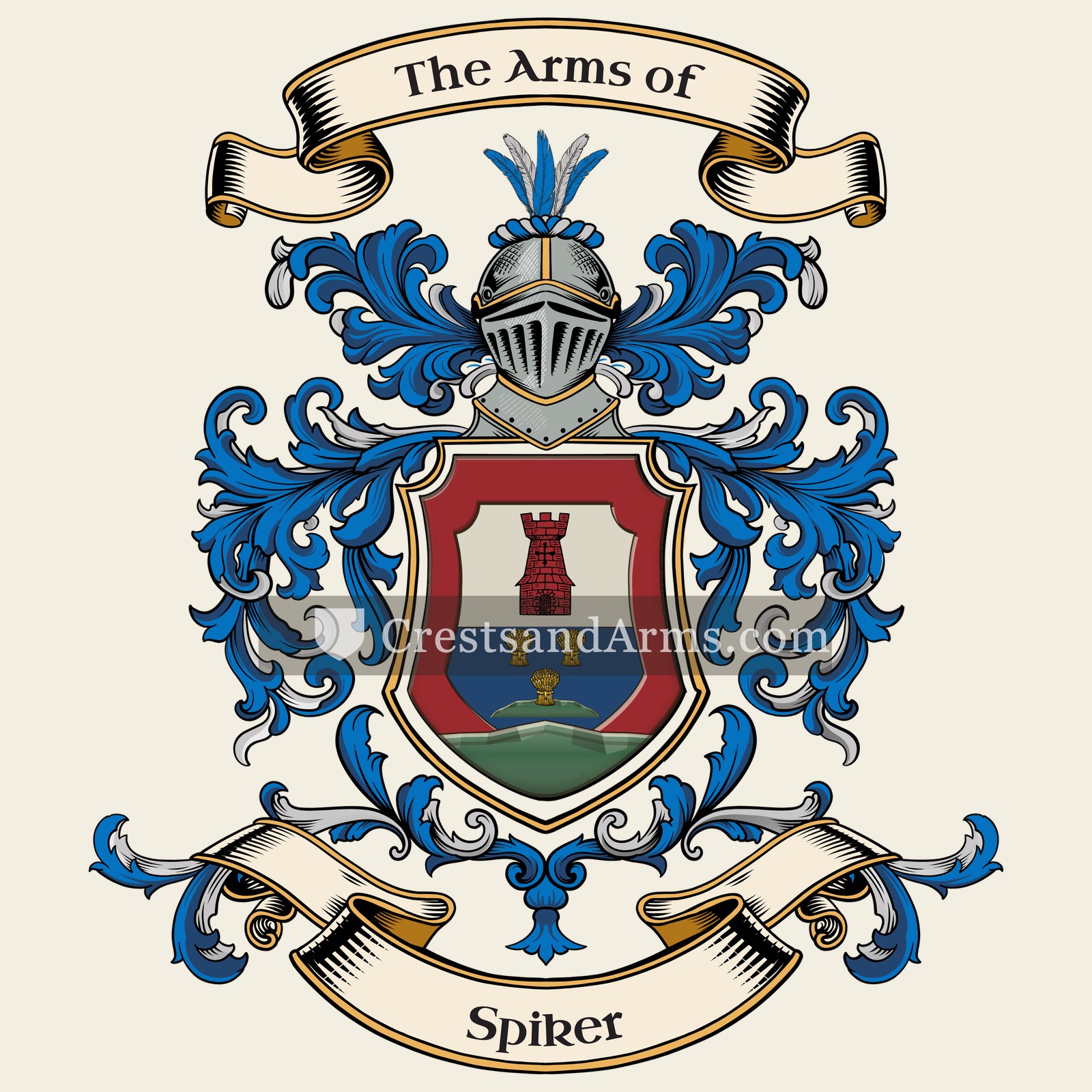 The Spiker coat of arms, drawn from the recorded blazon