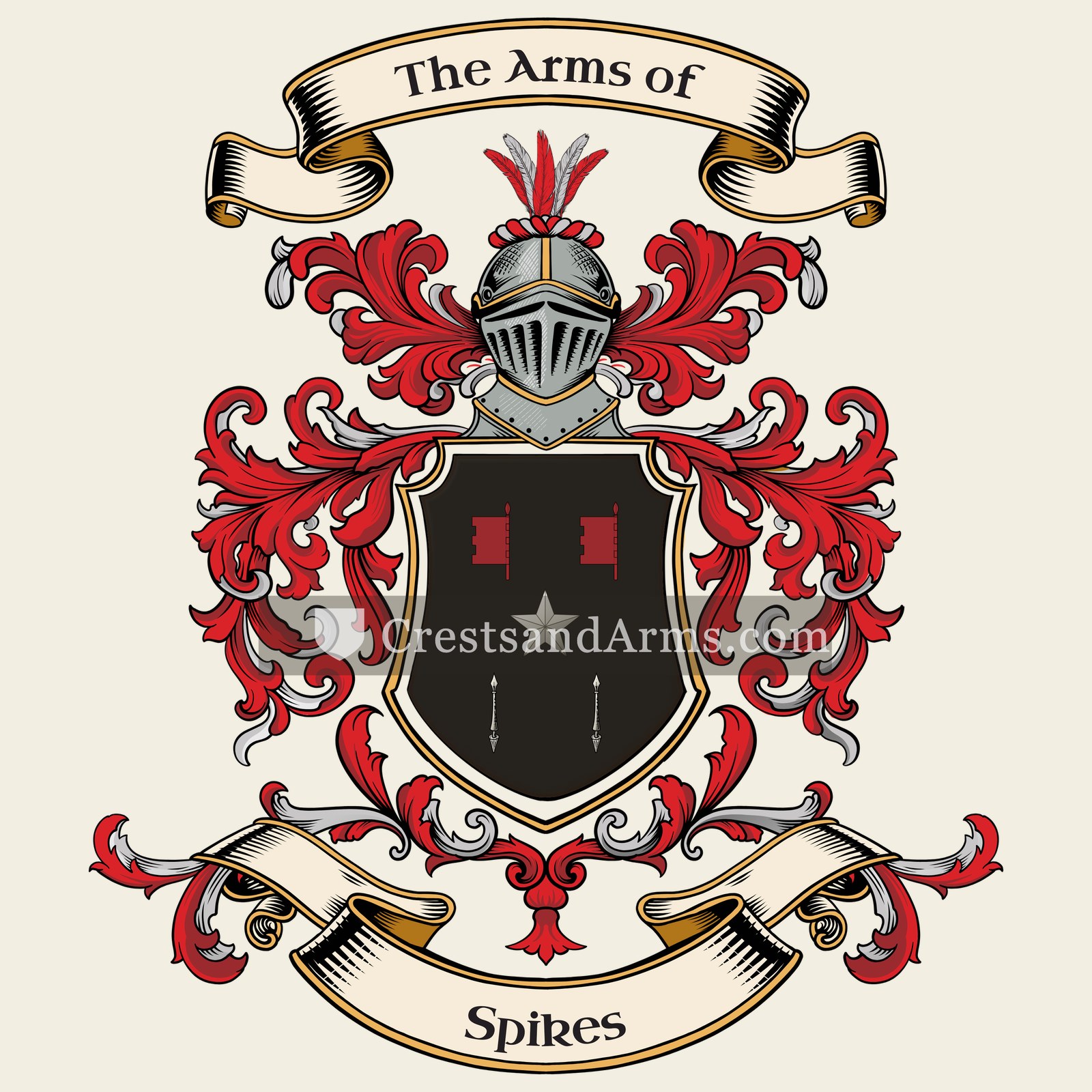 The Spikes coat of arms, drawn from the recorded blazon