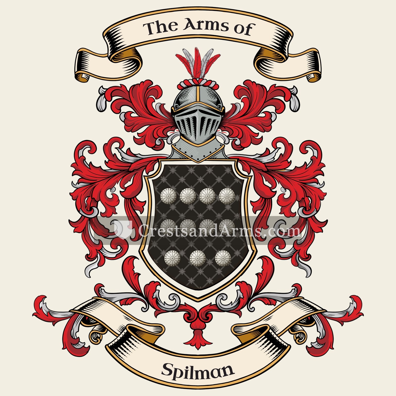 The Spilman coat of arms, drawn from the recorded blazon
