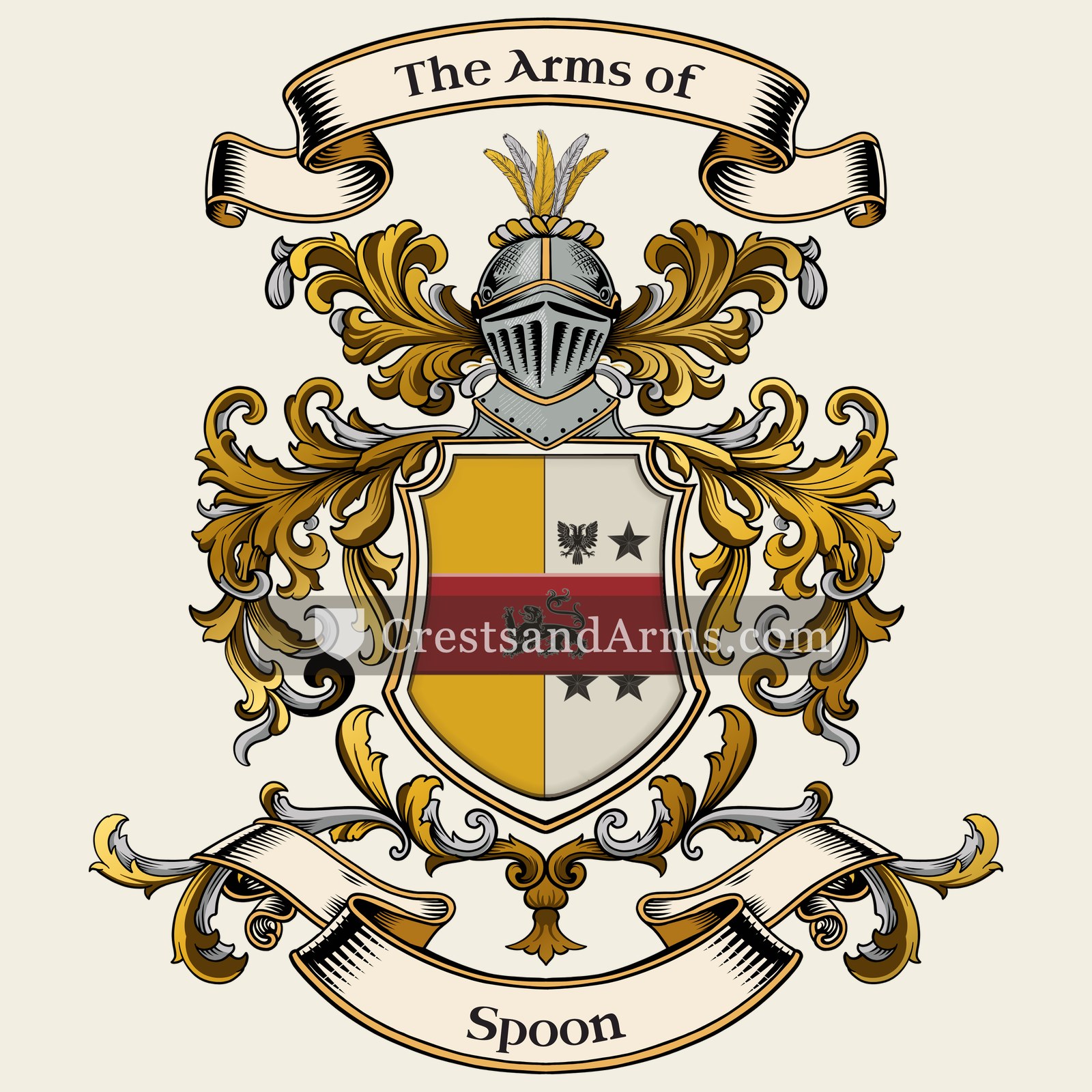 The Spoon coat of arms, drawn from the recorded blazon