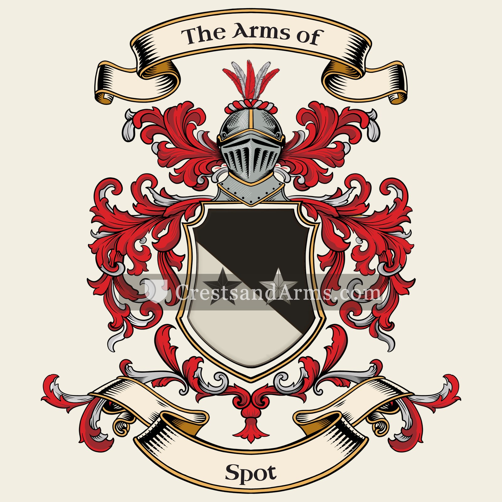 The Spot coat of arms, drawn from the recorded blazon