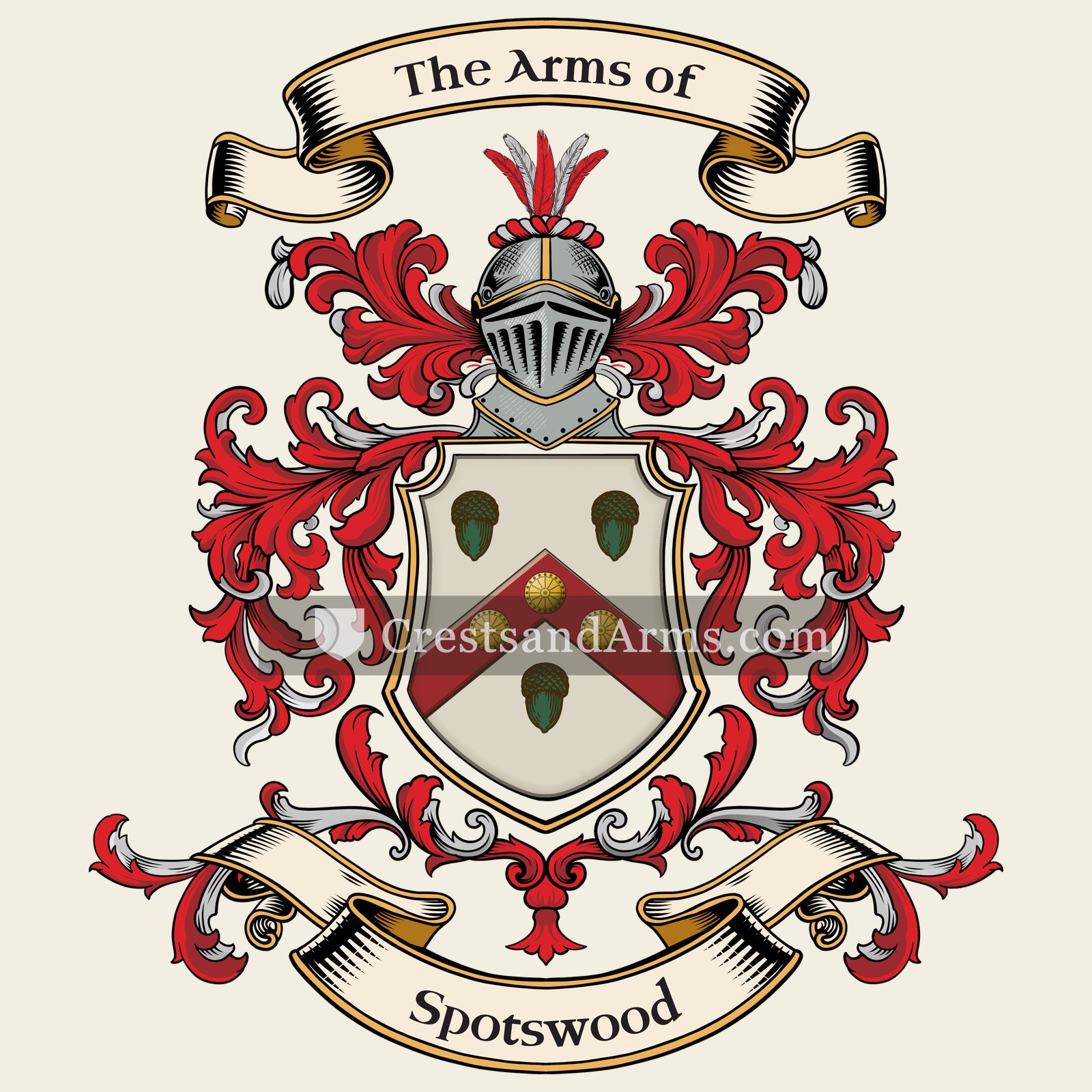 The Spotswood coat of arms, drawn from the recorded blazon