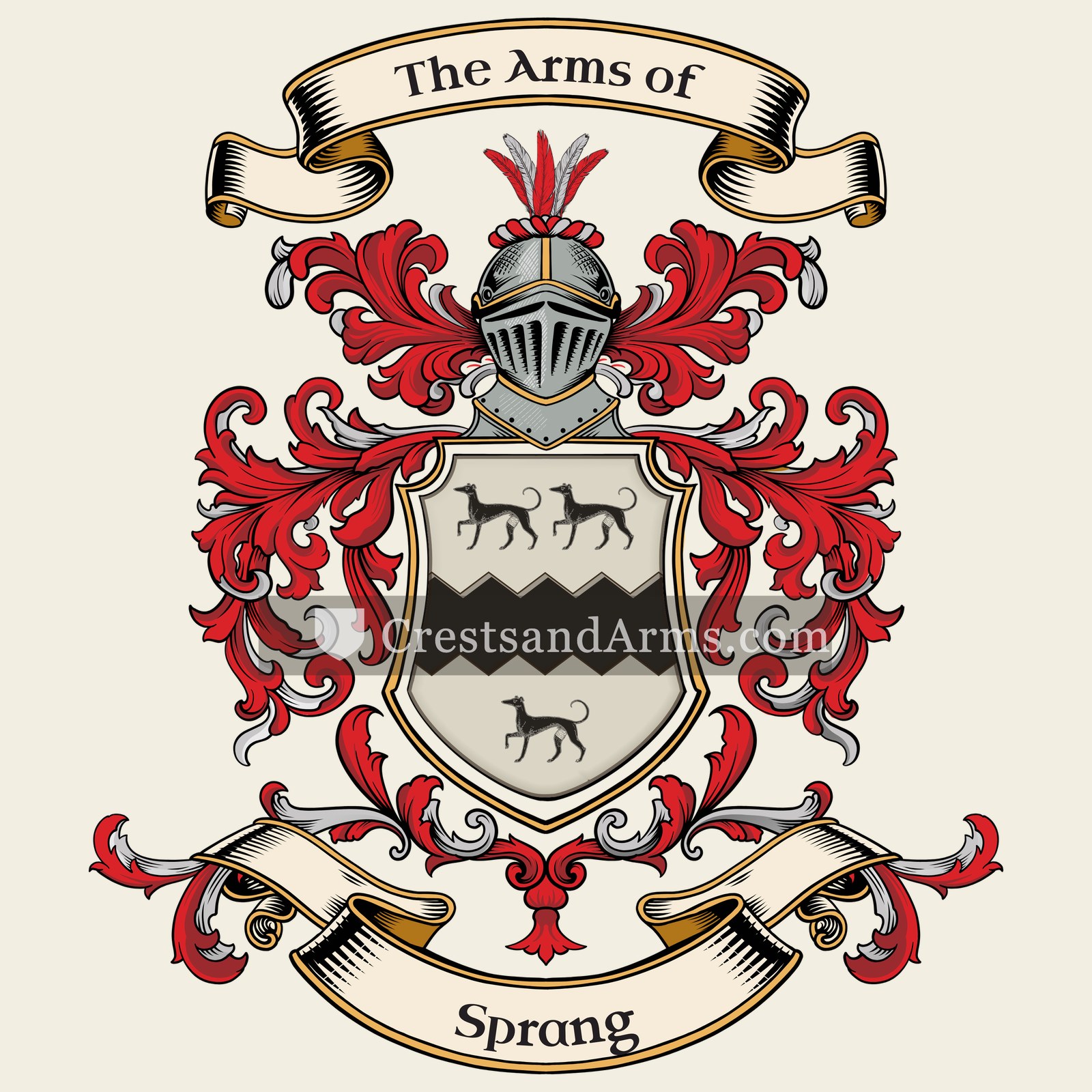 The Sprang coat of arms, drawn from the recorded blazon