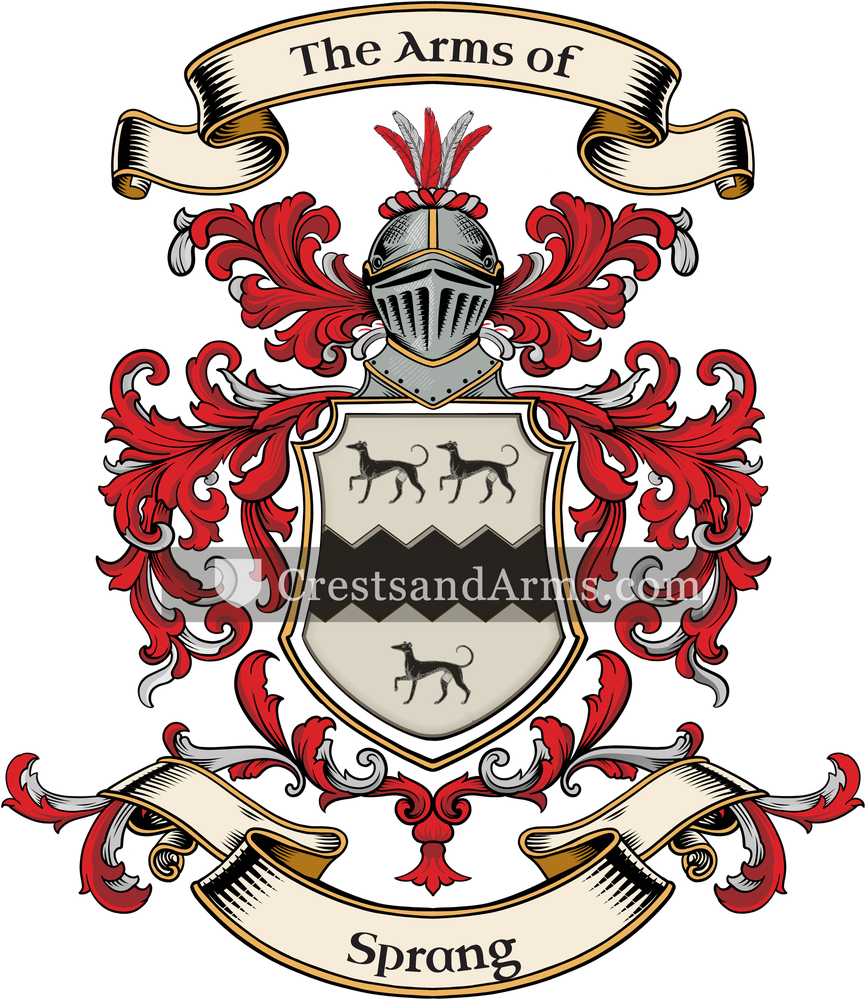 The Sprang coat of arms, drawn from the recorded blazon
