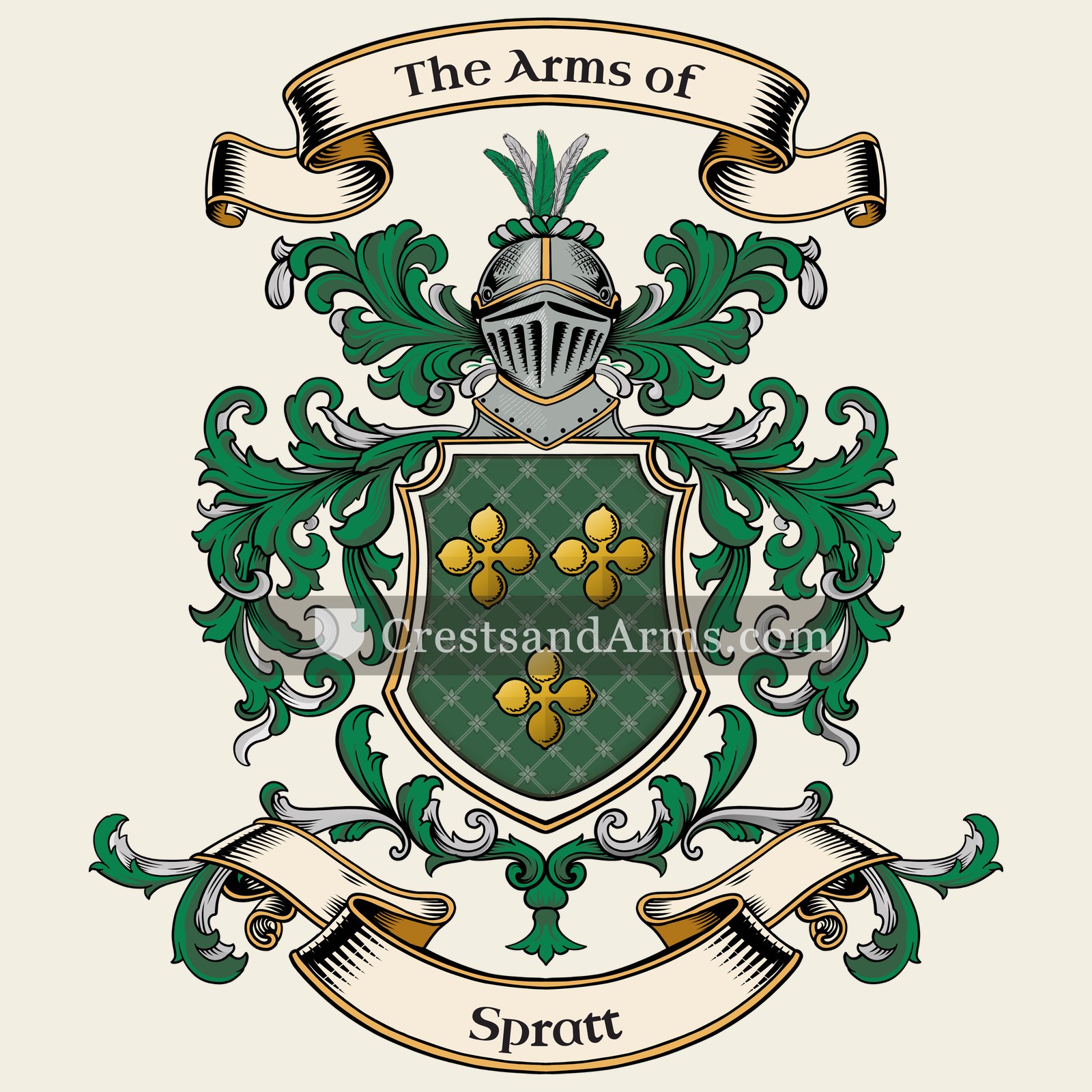 The Spratt coat of arms, drawn from the recorded blazon