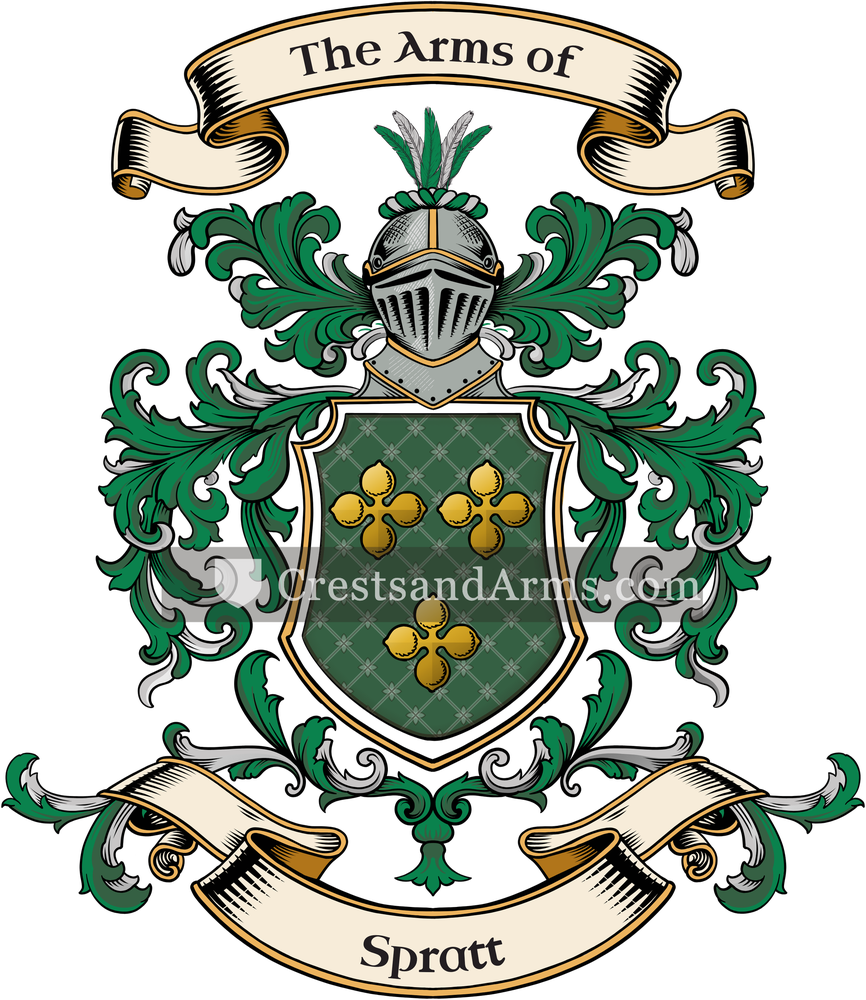 The Spratt coat of arms, drawn from the recorded blazon