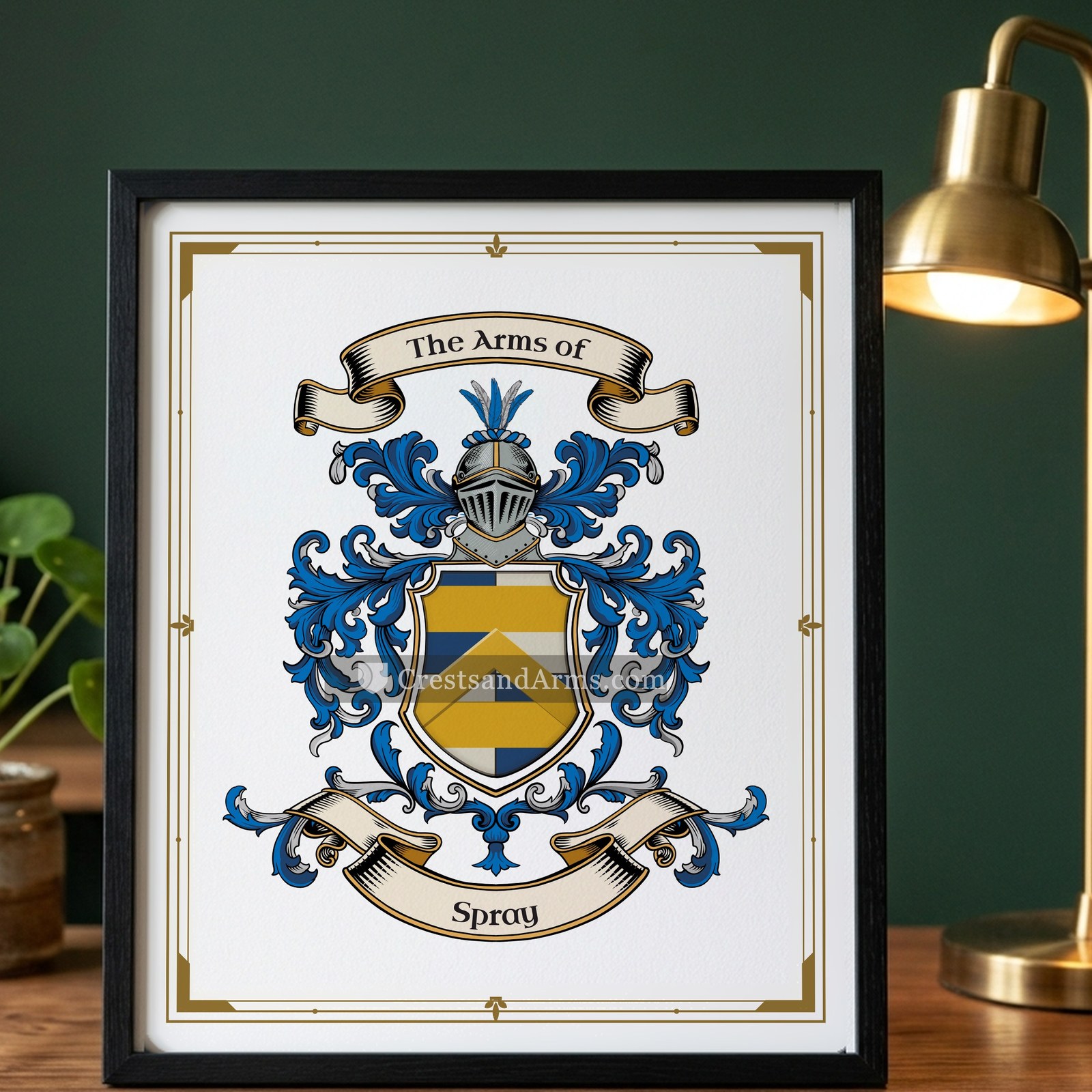 The Spray arms on the framed, black wood