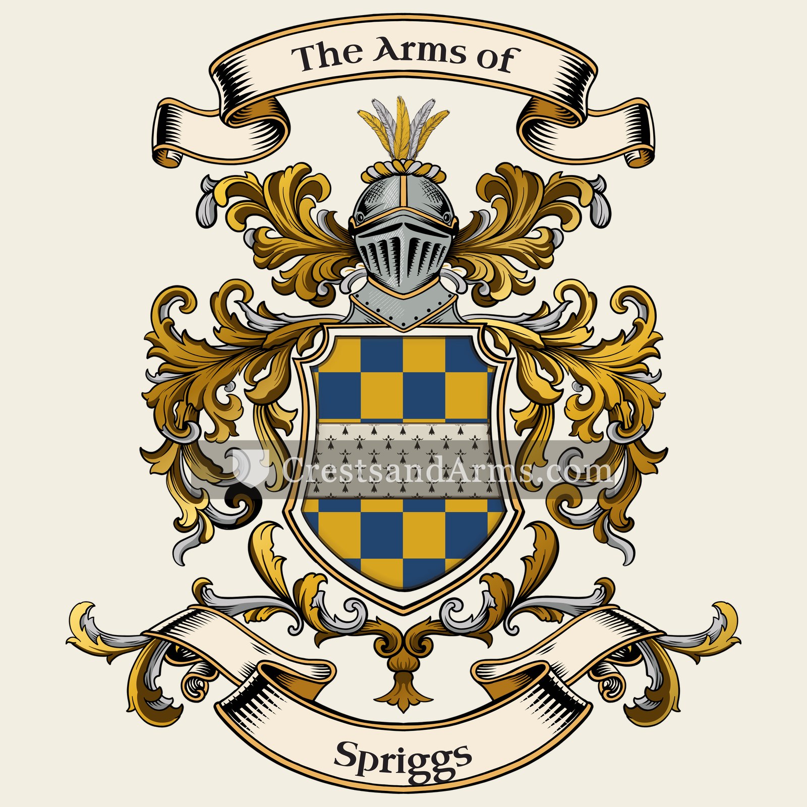 The Spriggs coat of arms, drawn from the recorded blazon