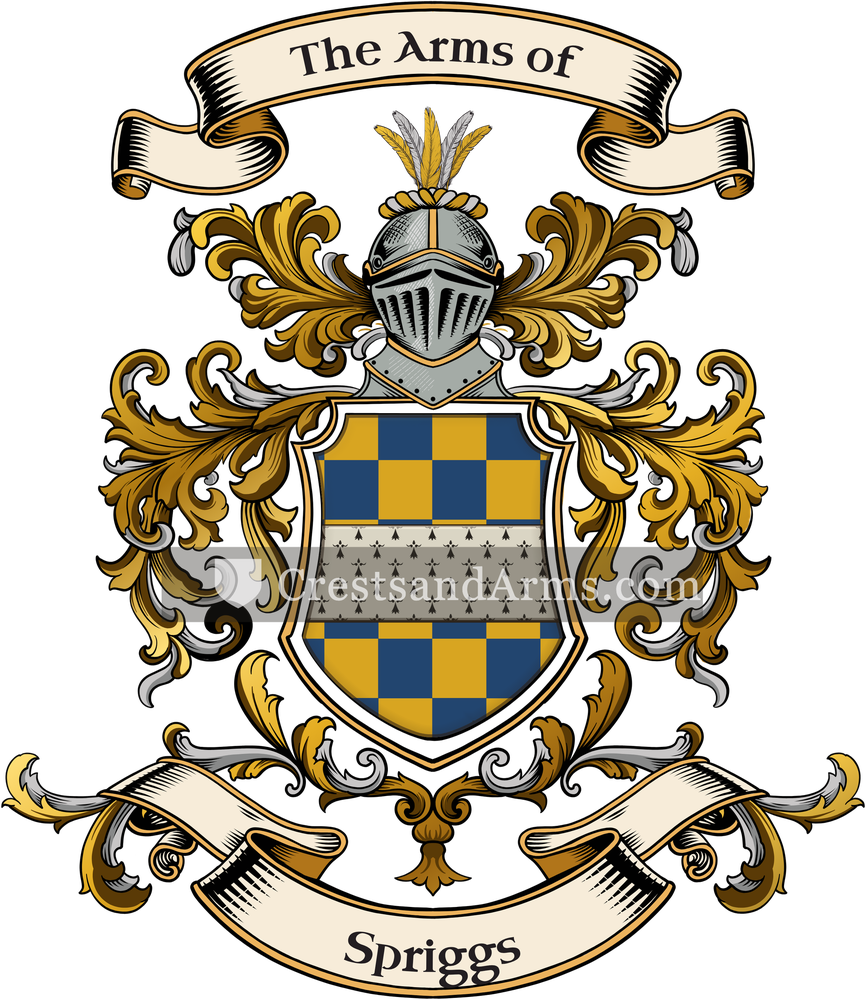 The Spriggs coat of arms, drawn from the recorded blazon