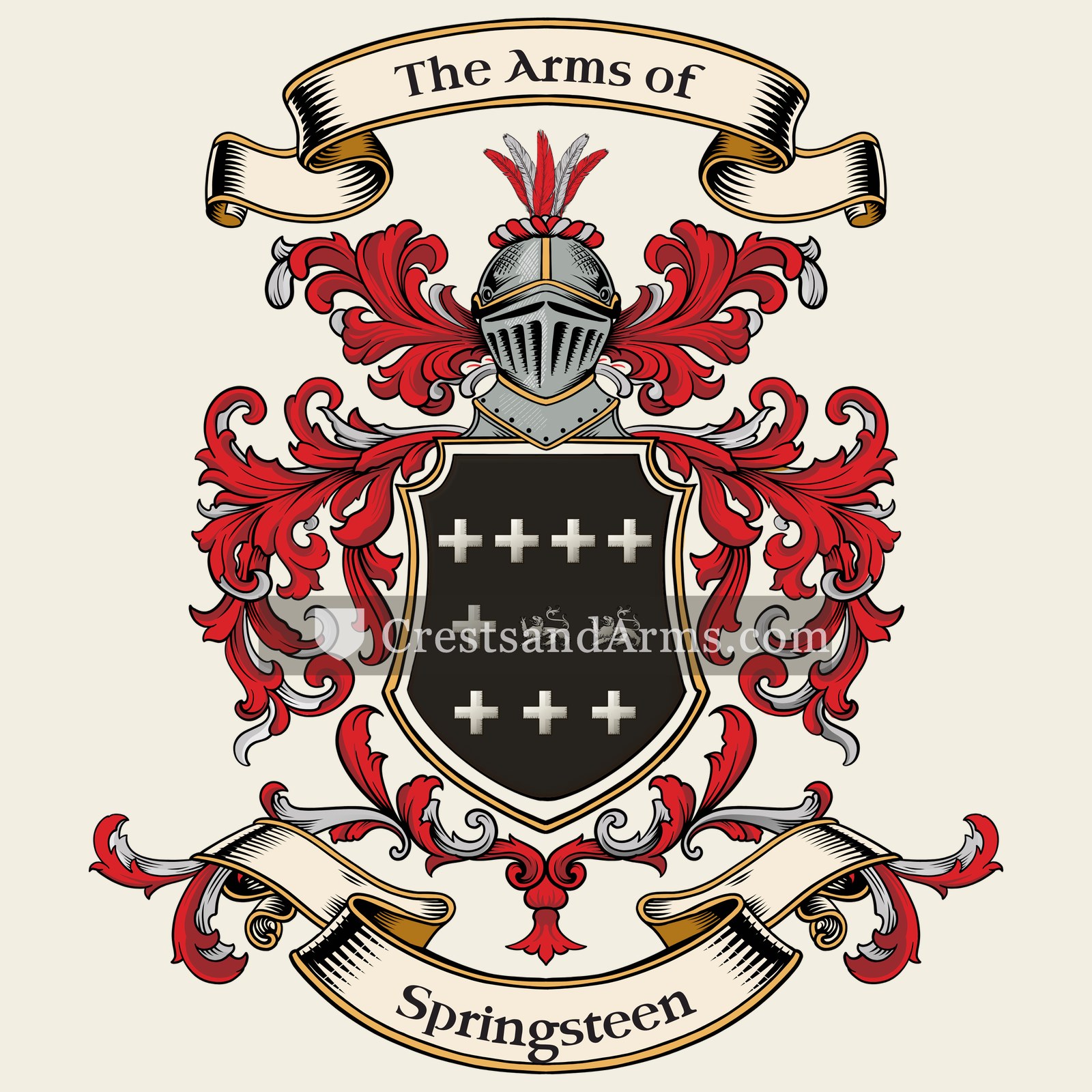The Springsteen coat of arms, drawn from the recorded blazon