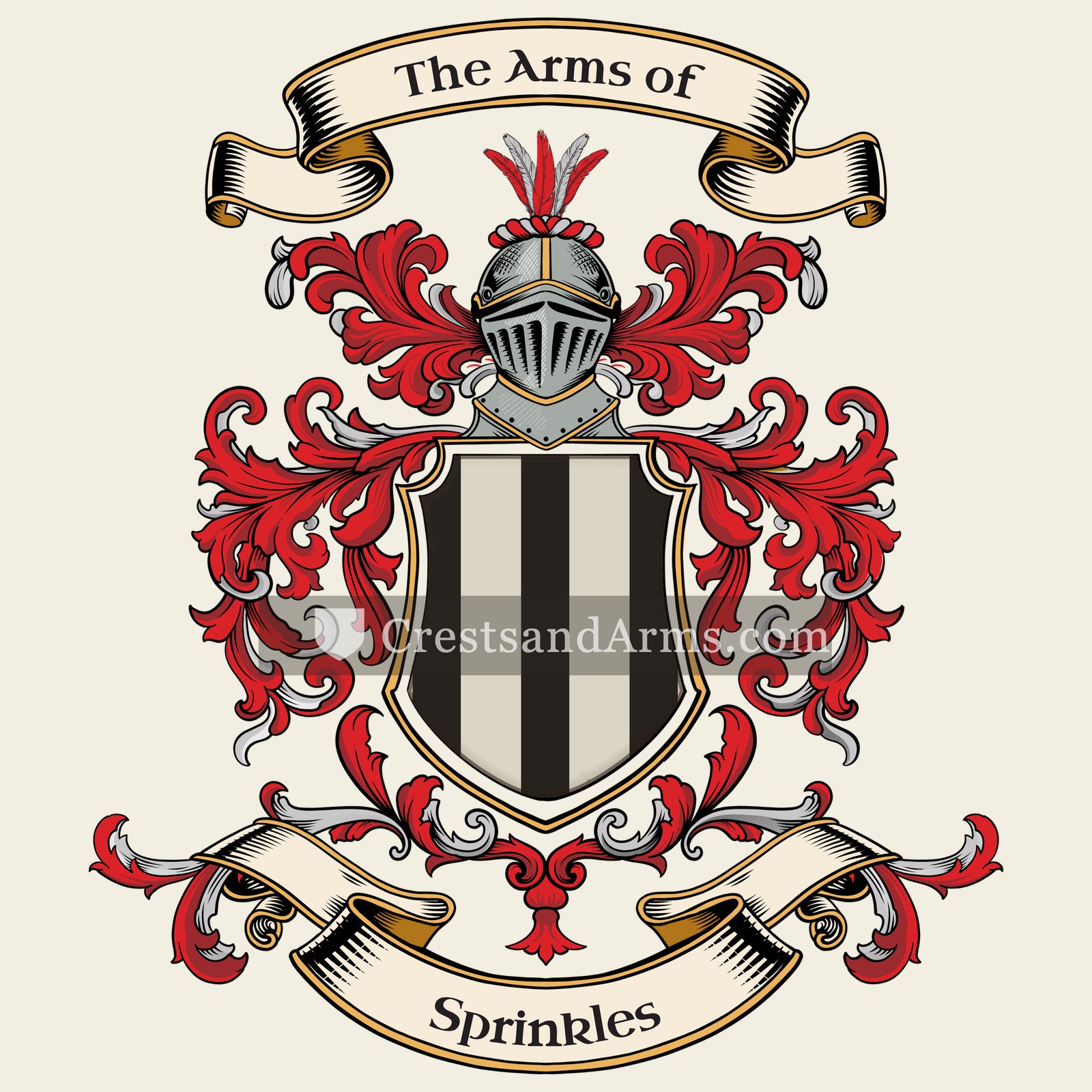 The Sprinkles coat of arms, drawn from the recorded blazon