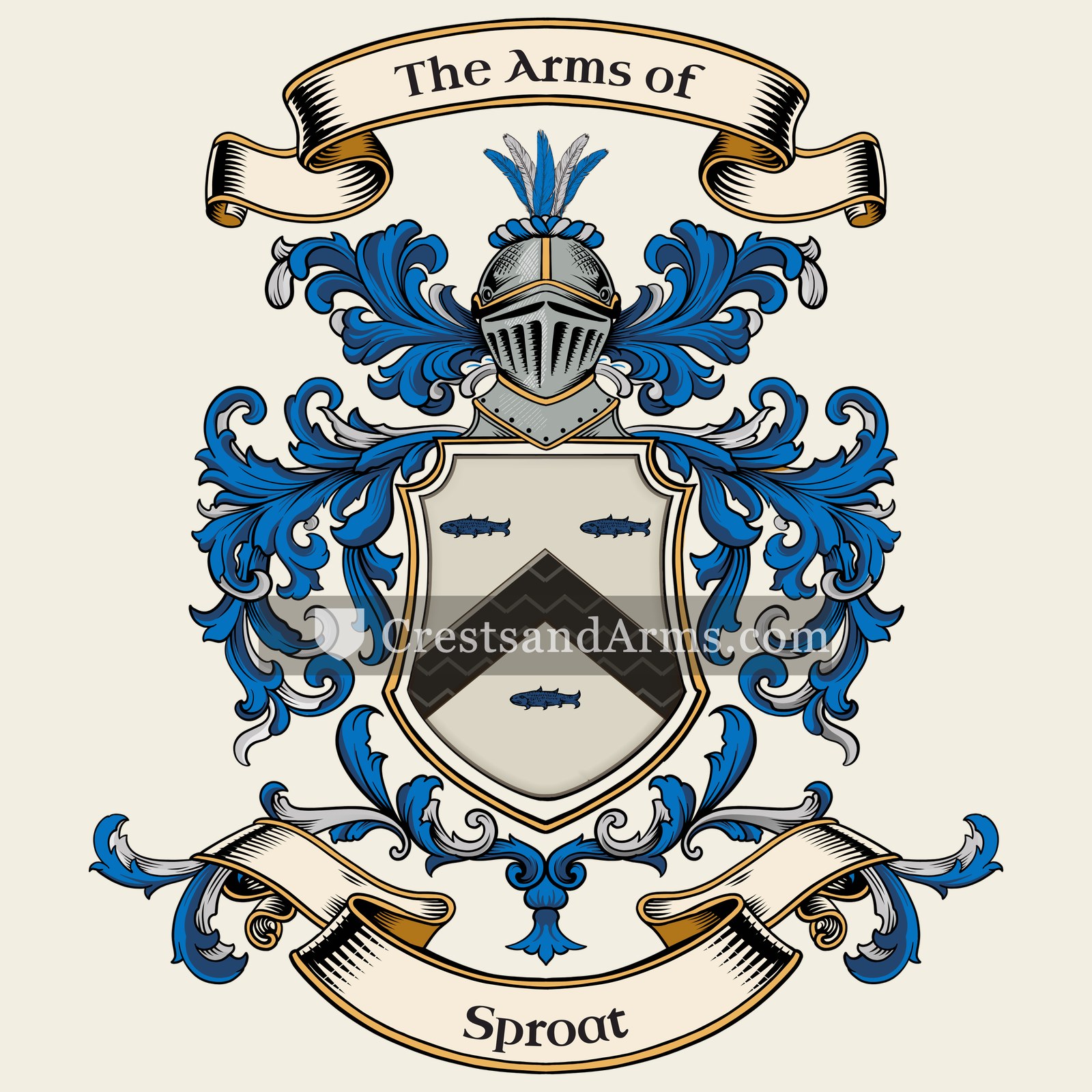 The Sproat coat of arms, drawn from the recorded blazon