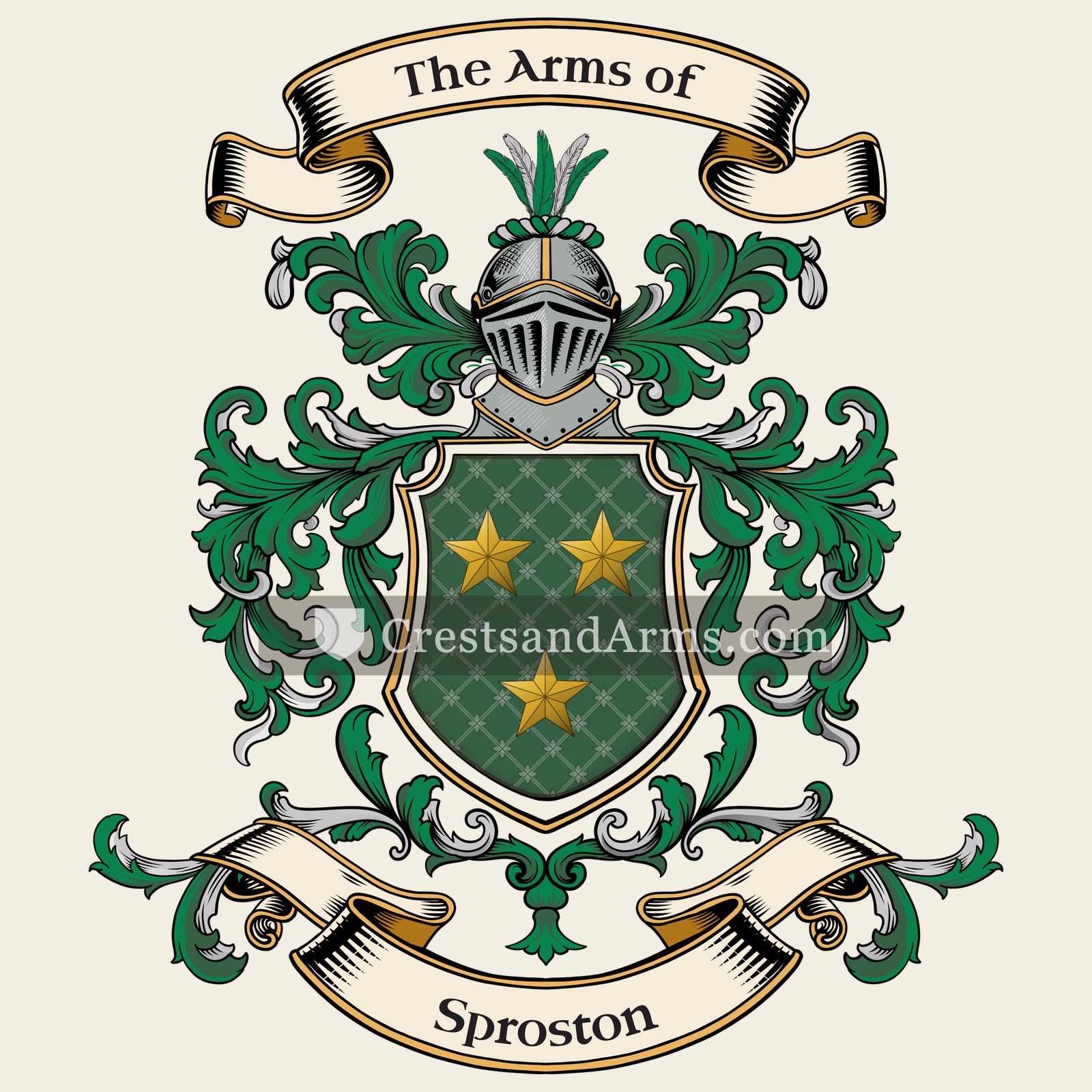 The Sproston coat of arms, drawn from the recorded blazon
