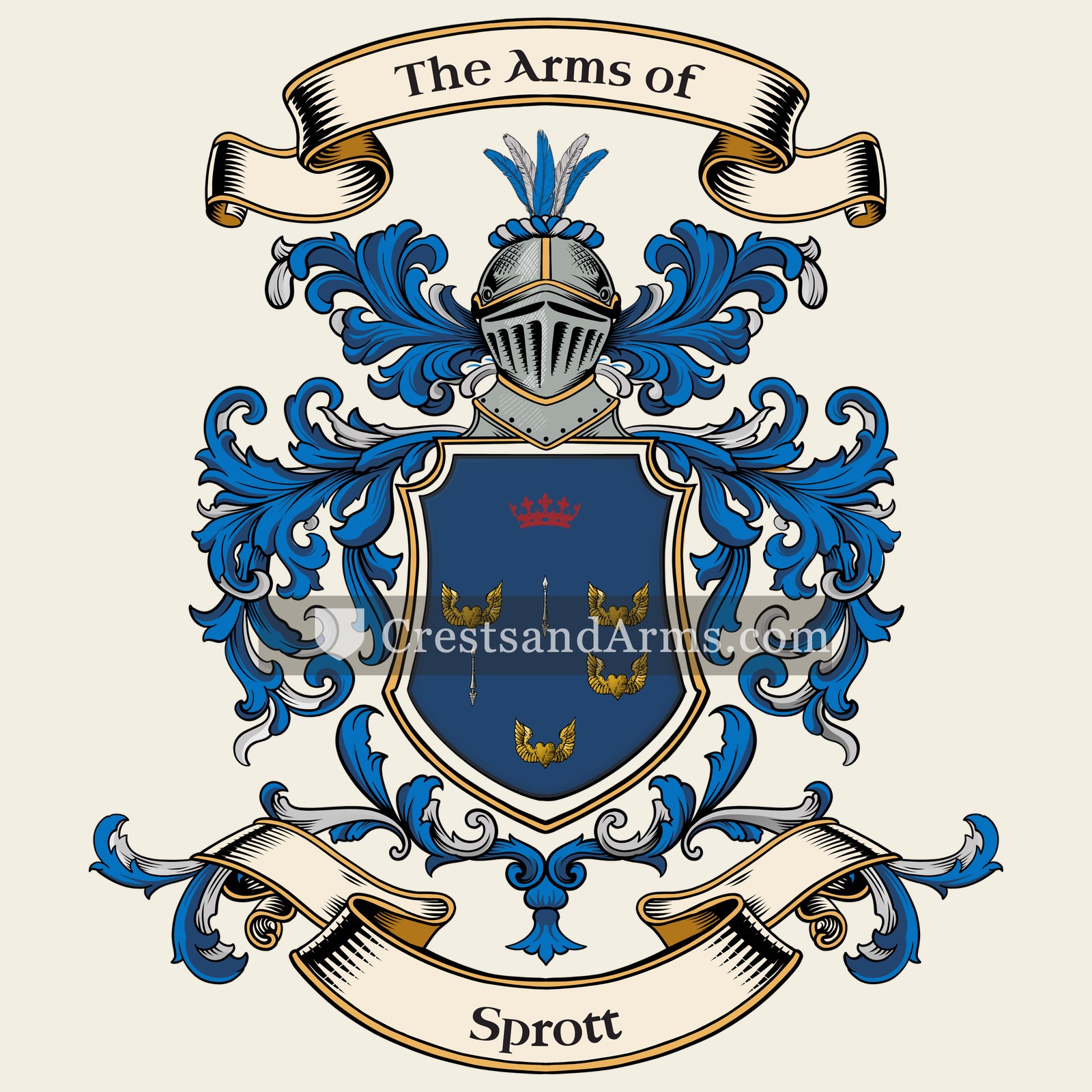 The Sprott coat of arms, drawn from the recorded blazon