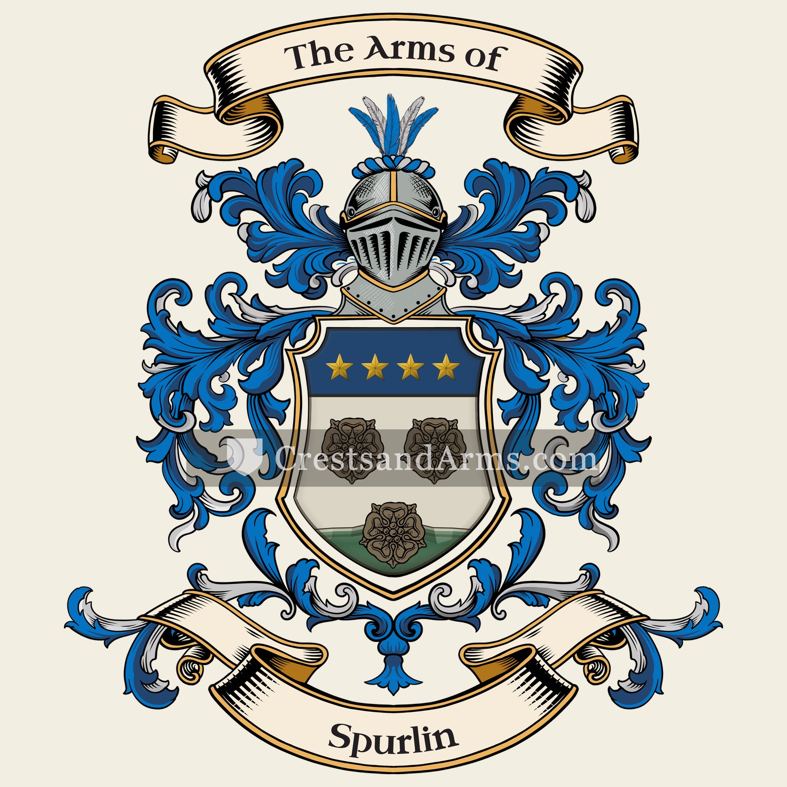 The Spurlin coat of arms, drawn from the recorded blazon
