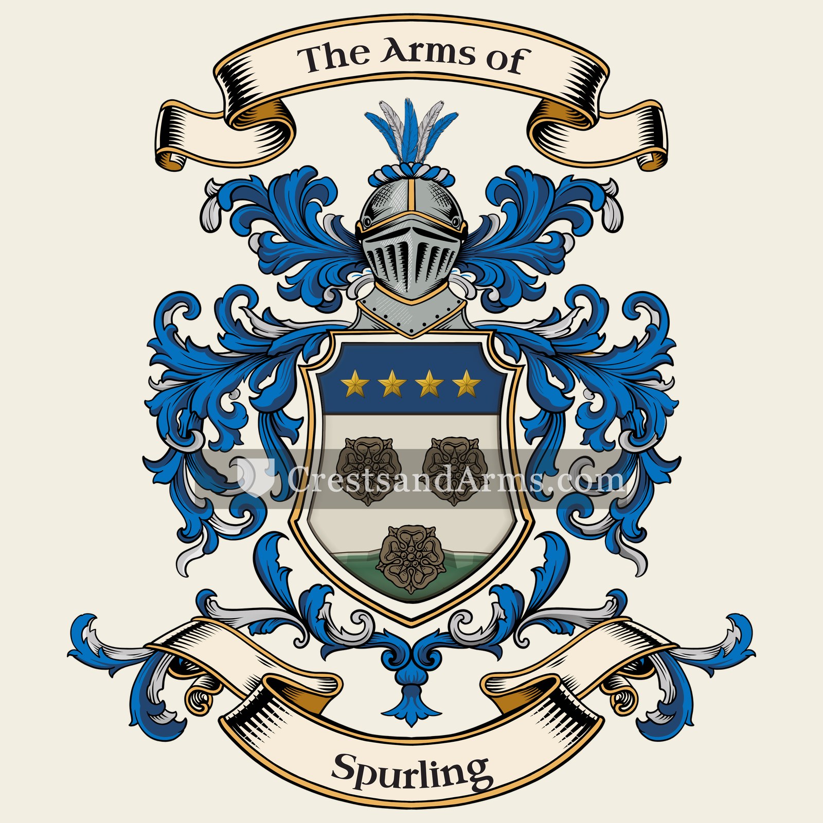 The Spurling coat of arms, drawn from the recorded blazon