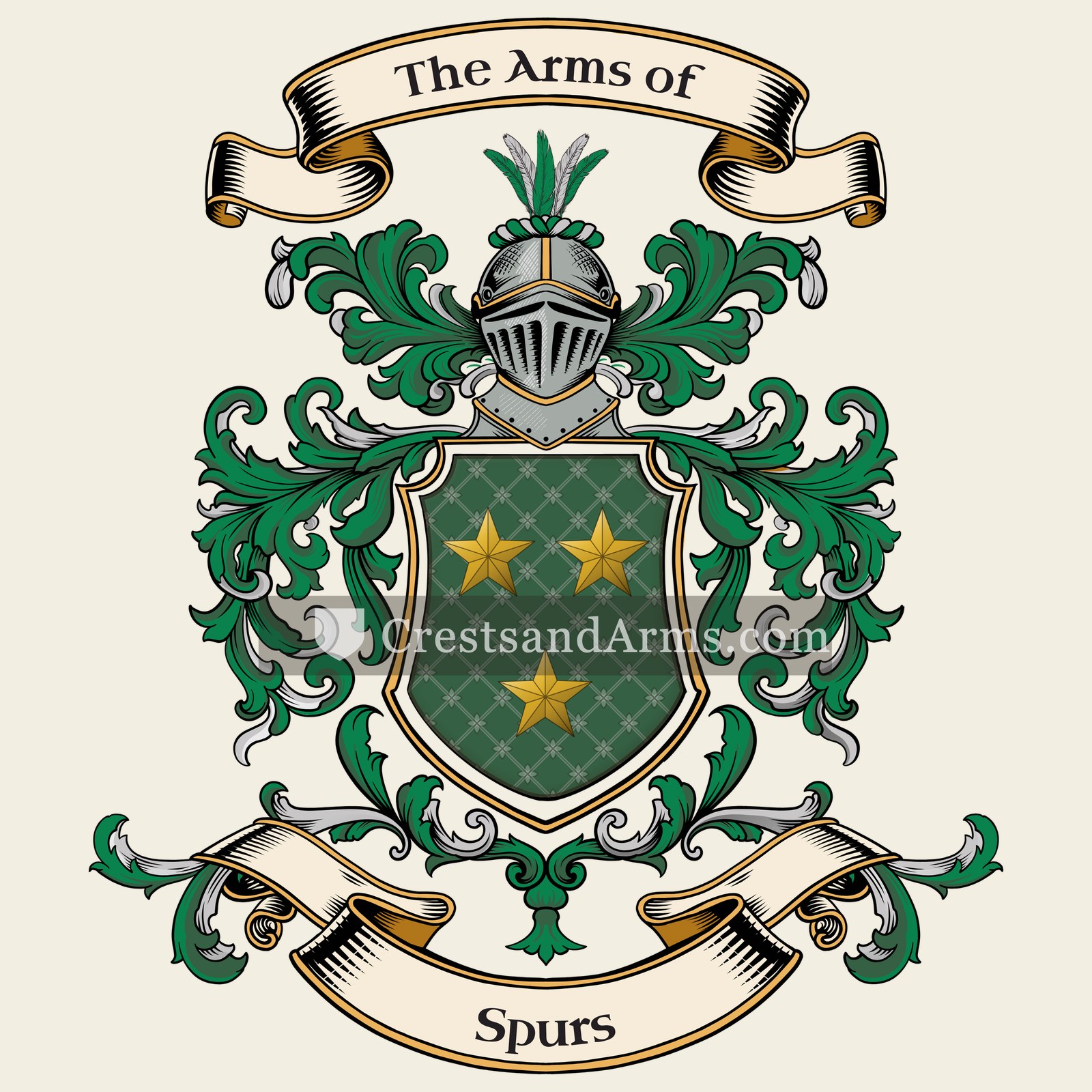 The Spurs coat of arms, drawn from the recorded blazon