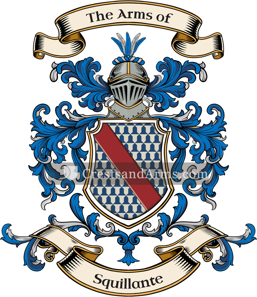 The Squillante coat of arms, drawn from the recorded blazon