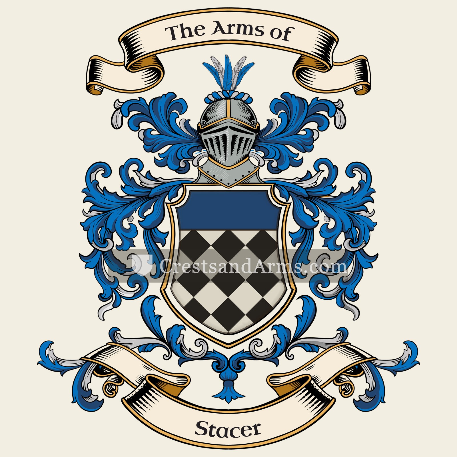 The Stacer coat of arms, drawn from the recorded blazon