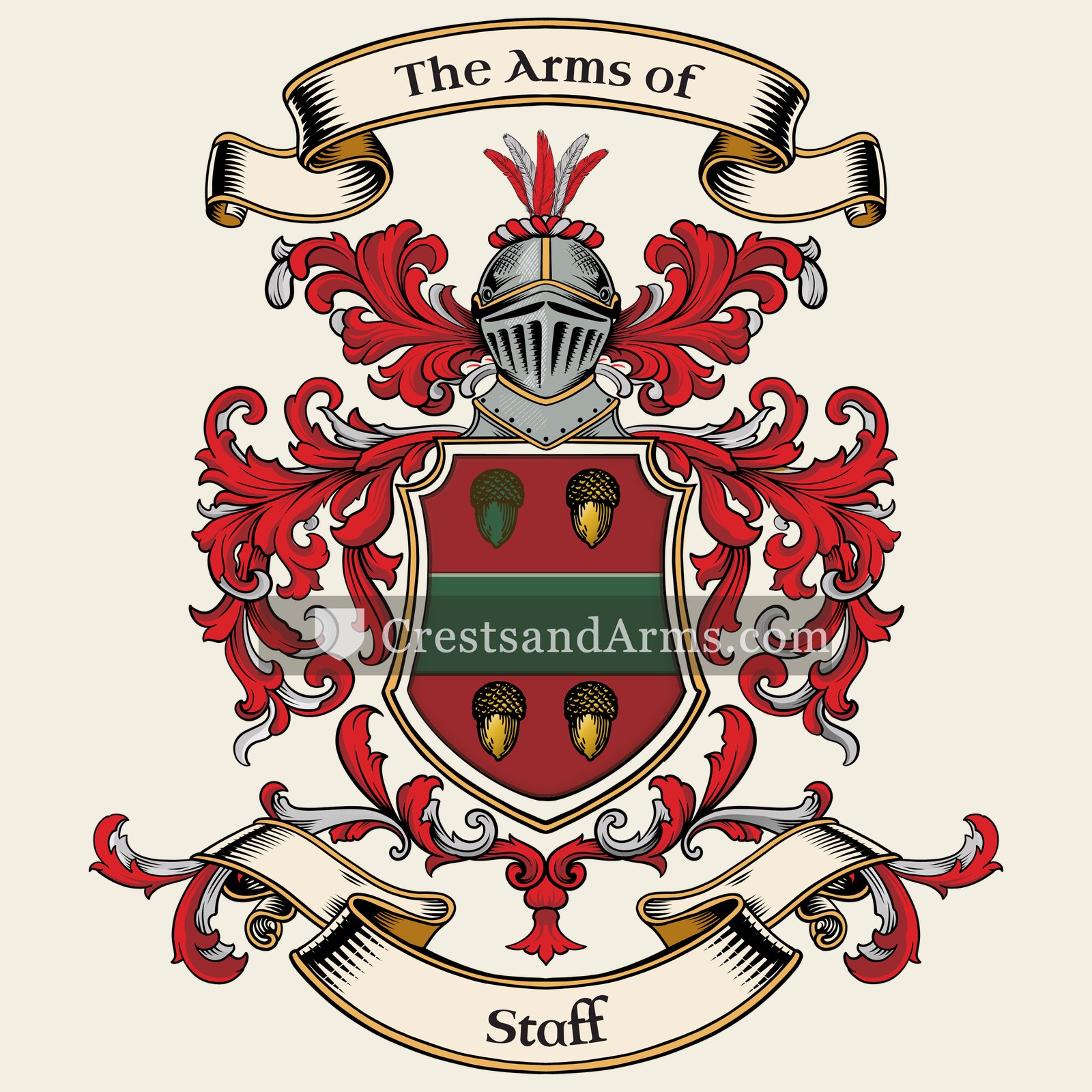 The Staff coat of arms, drawn from the recorded blazon