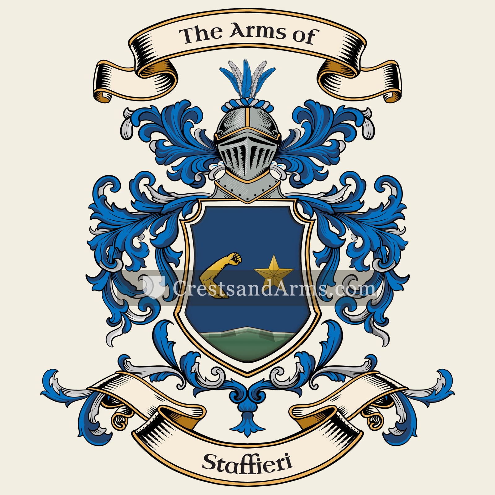 The Staffieri coat of arms, drawn from the recorded blazon