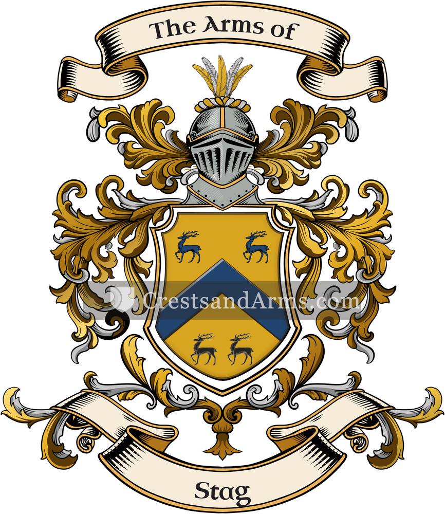 The Stag coat of arms, drawn from the recorded blazon