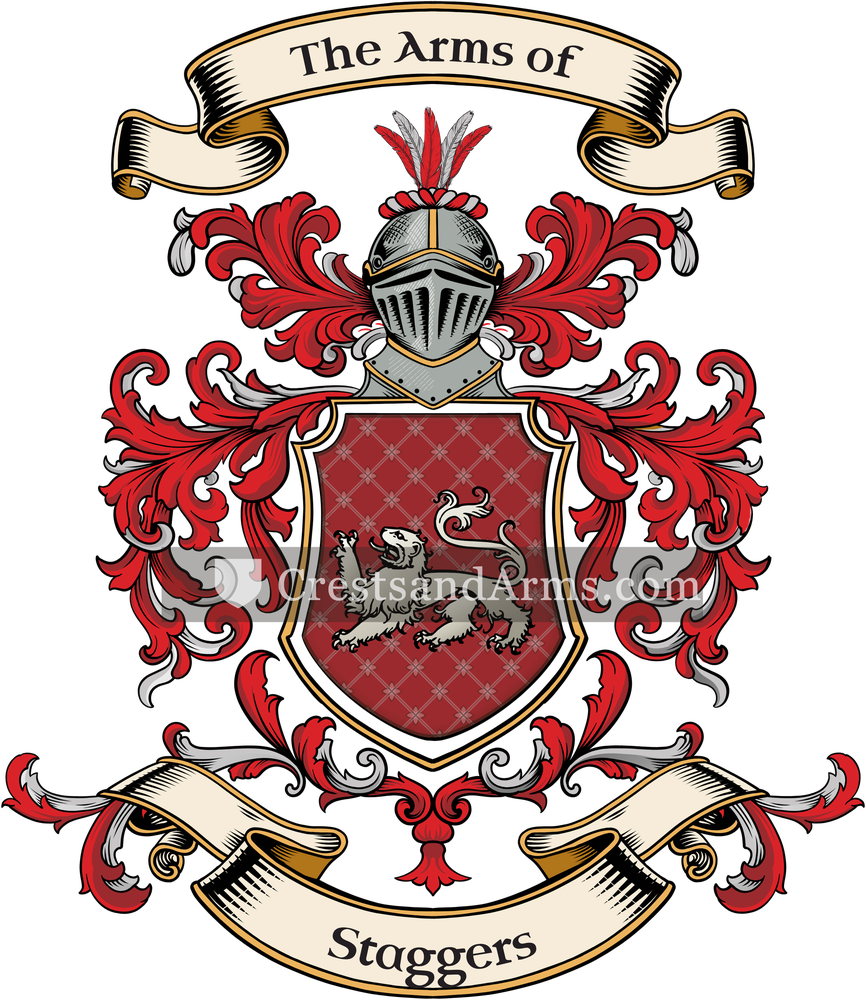 The Staggers coat of arms, drawn from the recorded blazon