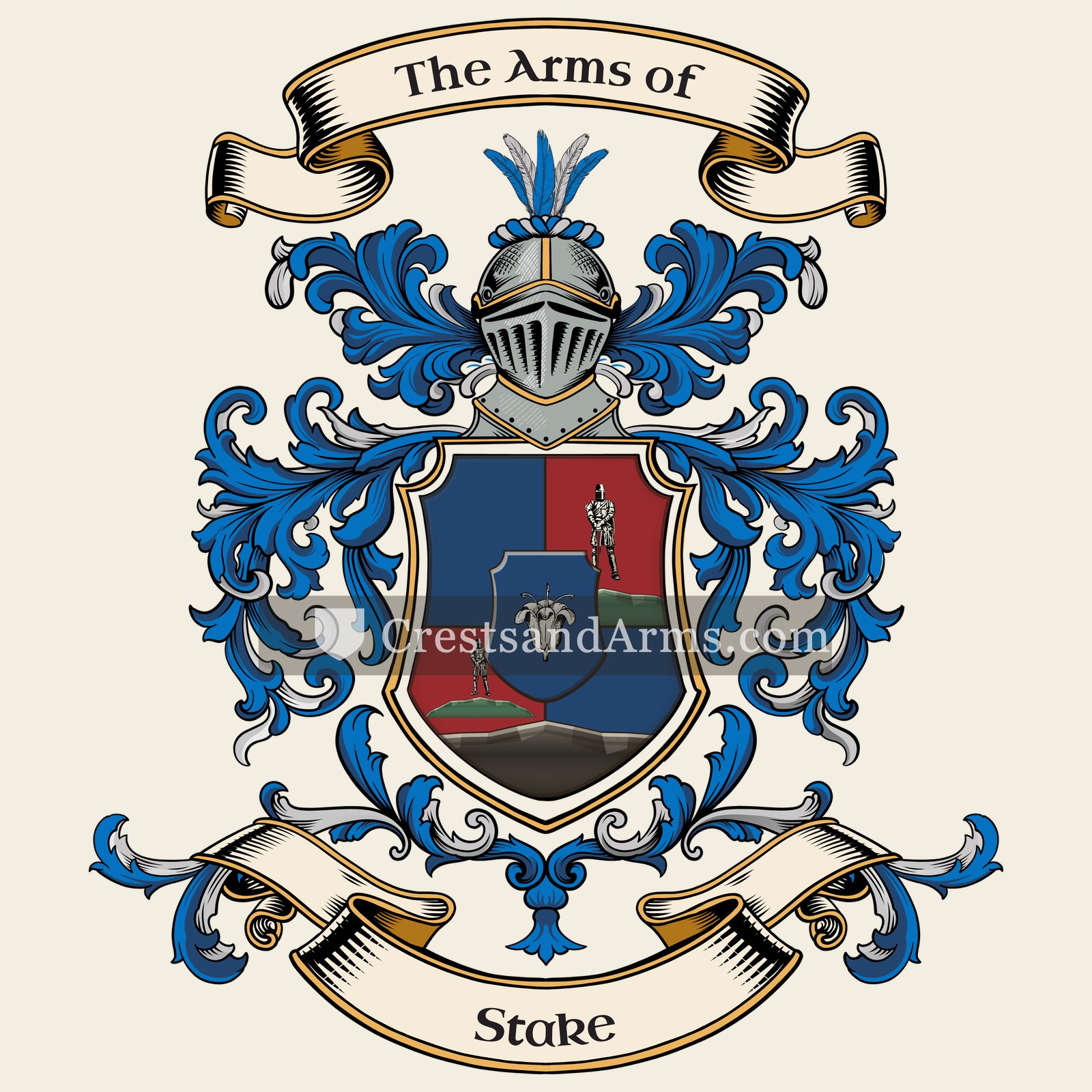 The Stake coat of arms, drawn from the recorded blazon