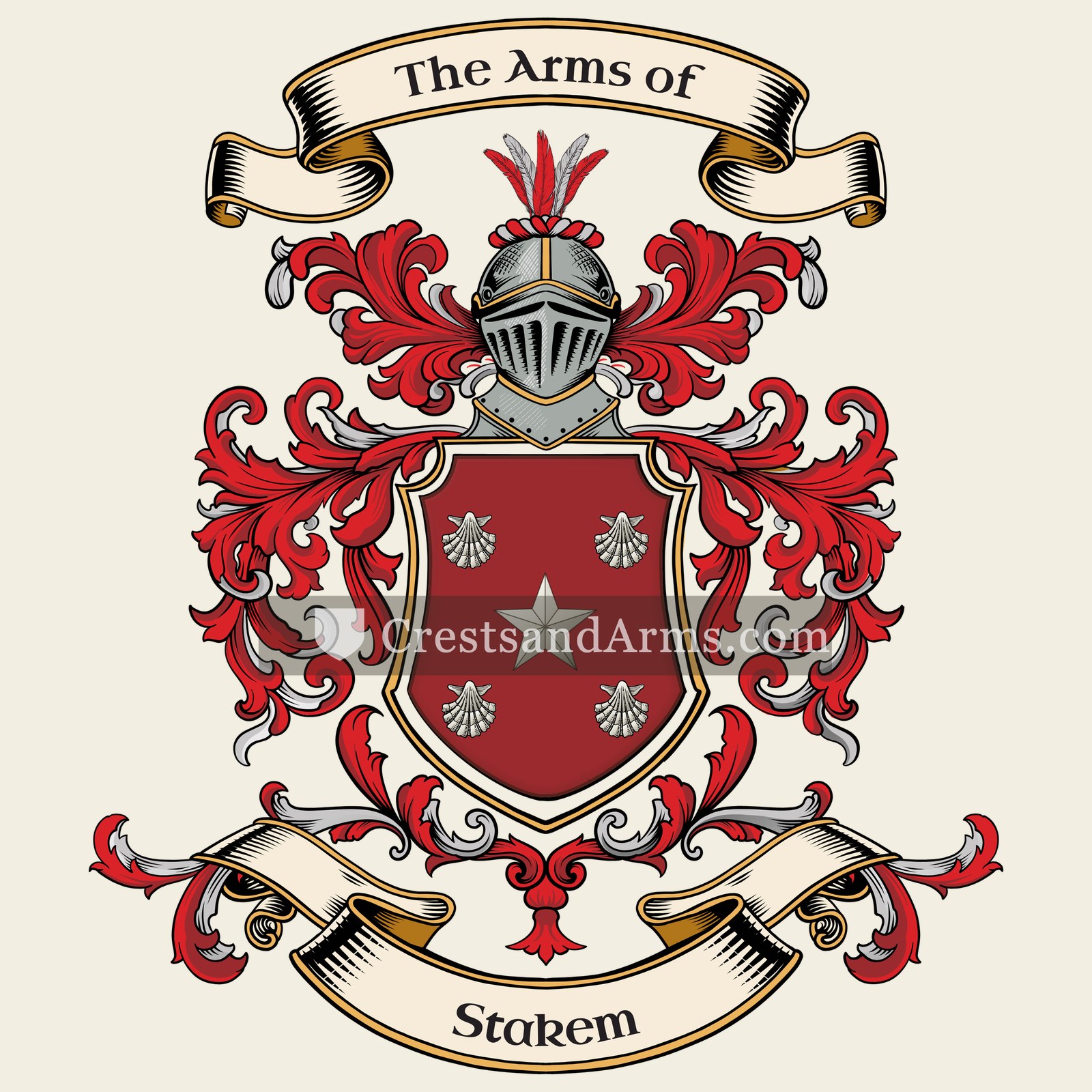 The Stakem coat of arms, drawn from the recorded blazon