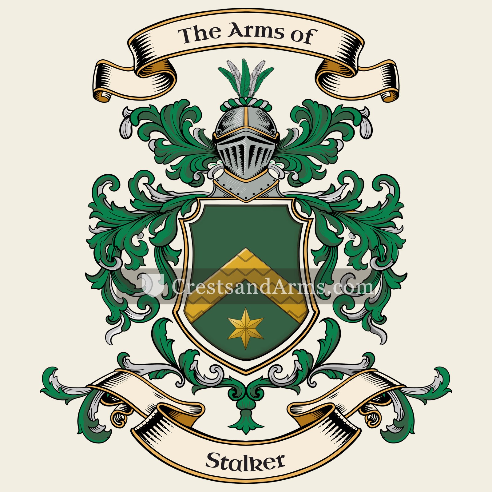 The Stalker coat of arms, drawn from the recorded blazon