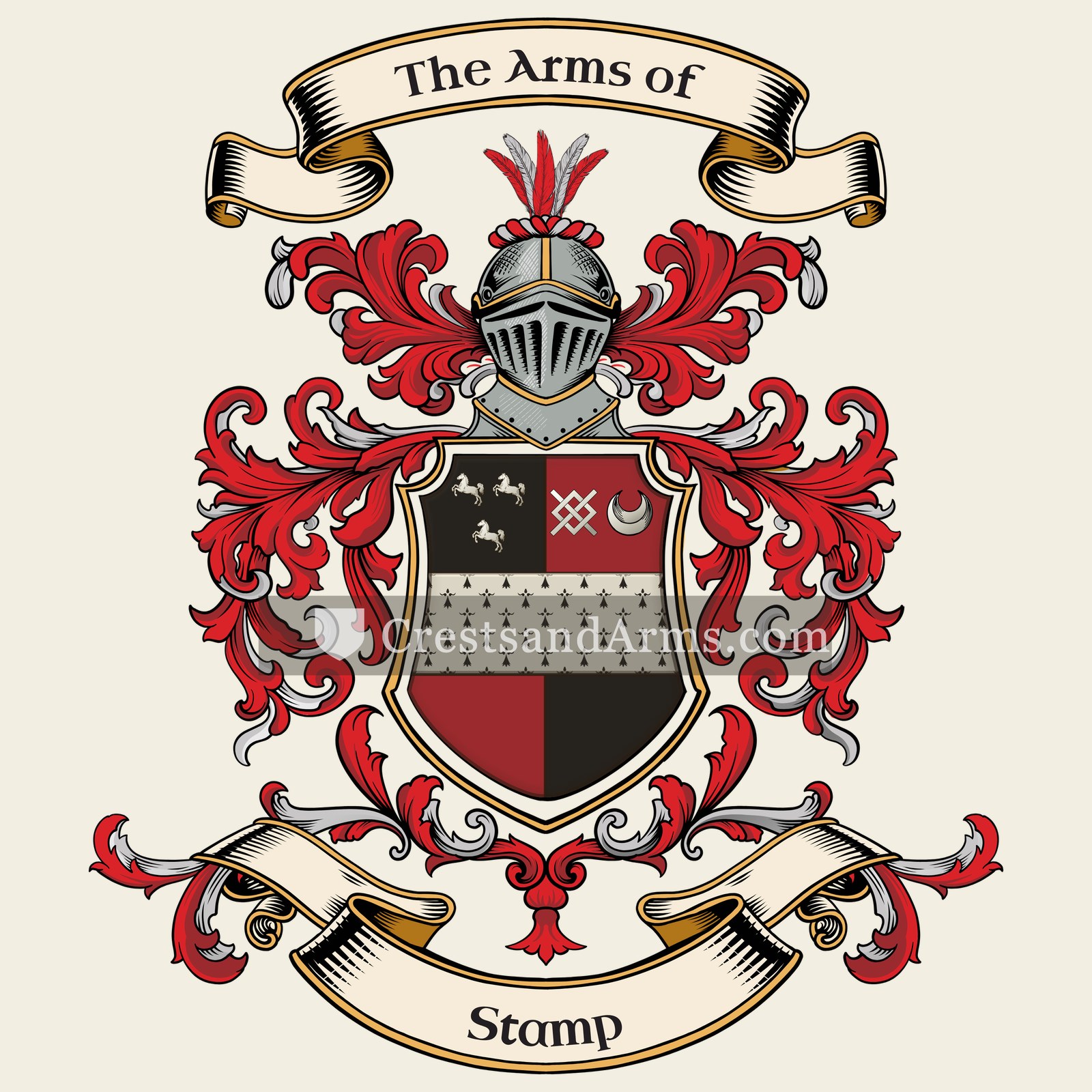 The Stamp coat of arms, drawn from the recorded blazon