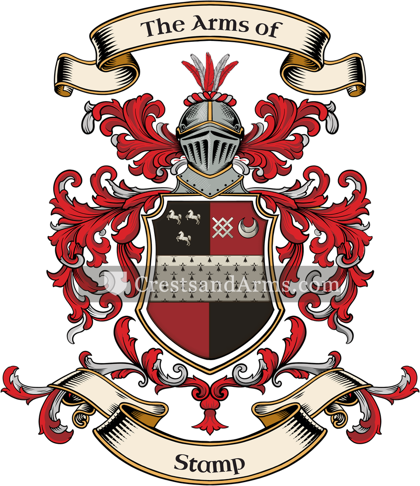The Stamp coat of arms, drawn from the recorded blazon