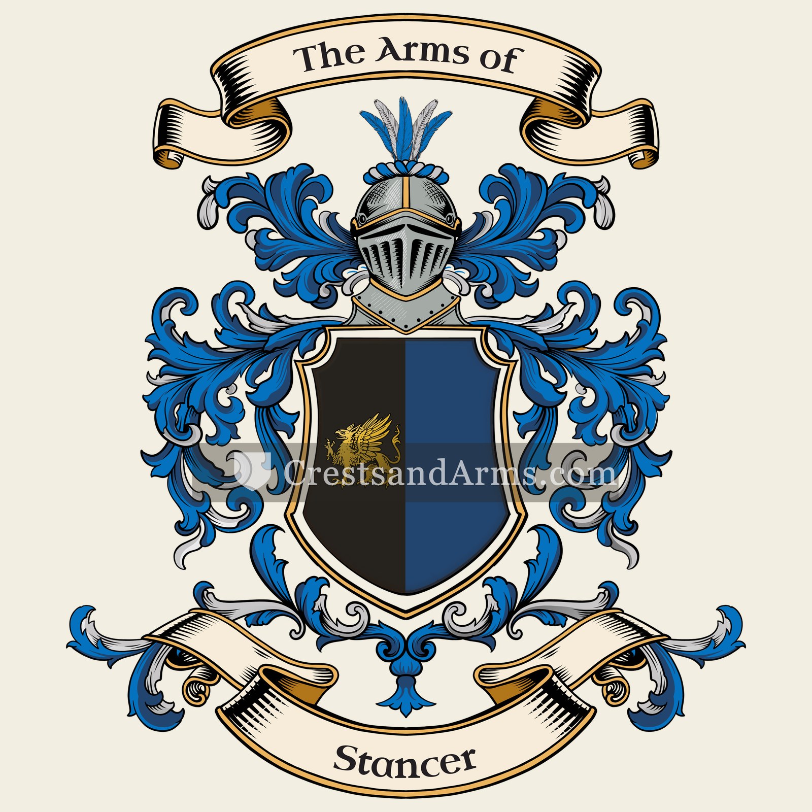 The Stancer coat of arms, drawn from the recorded blazon