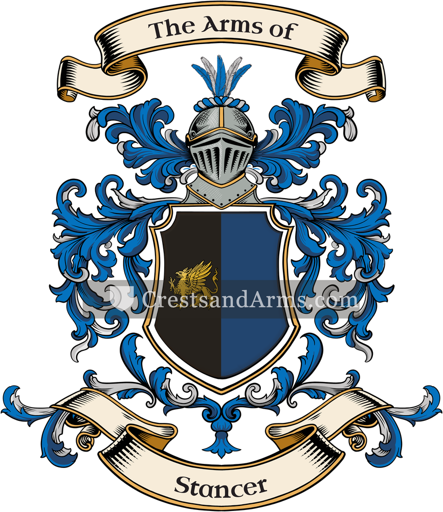 The Stancer coat of arms, drawn from the recorded blazon