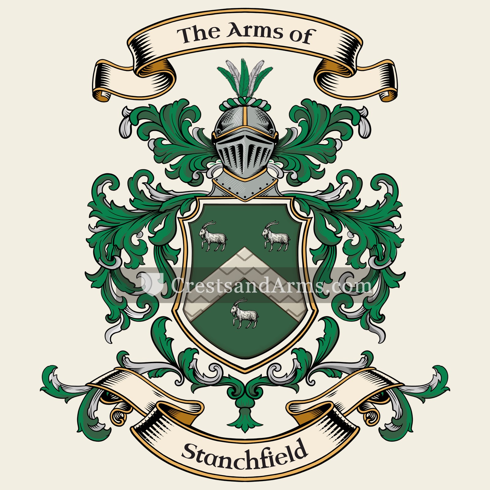 The Stanchfield coat of arms, drawn from the recorded blazon